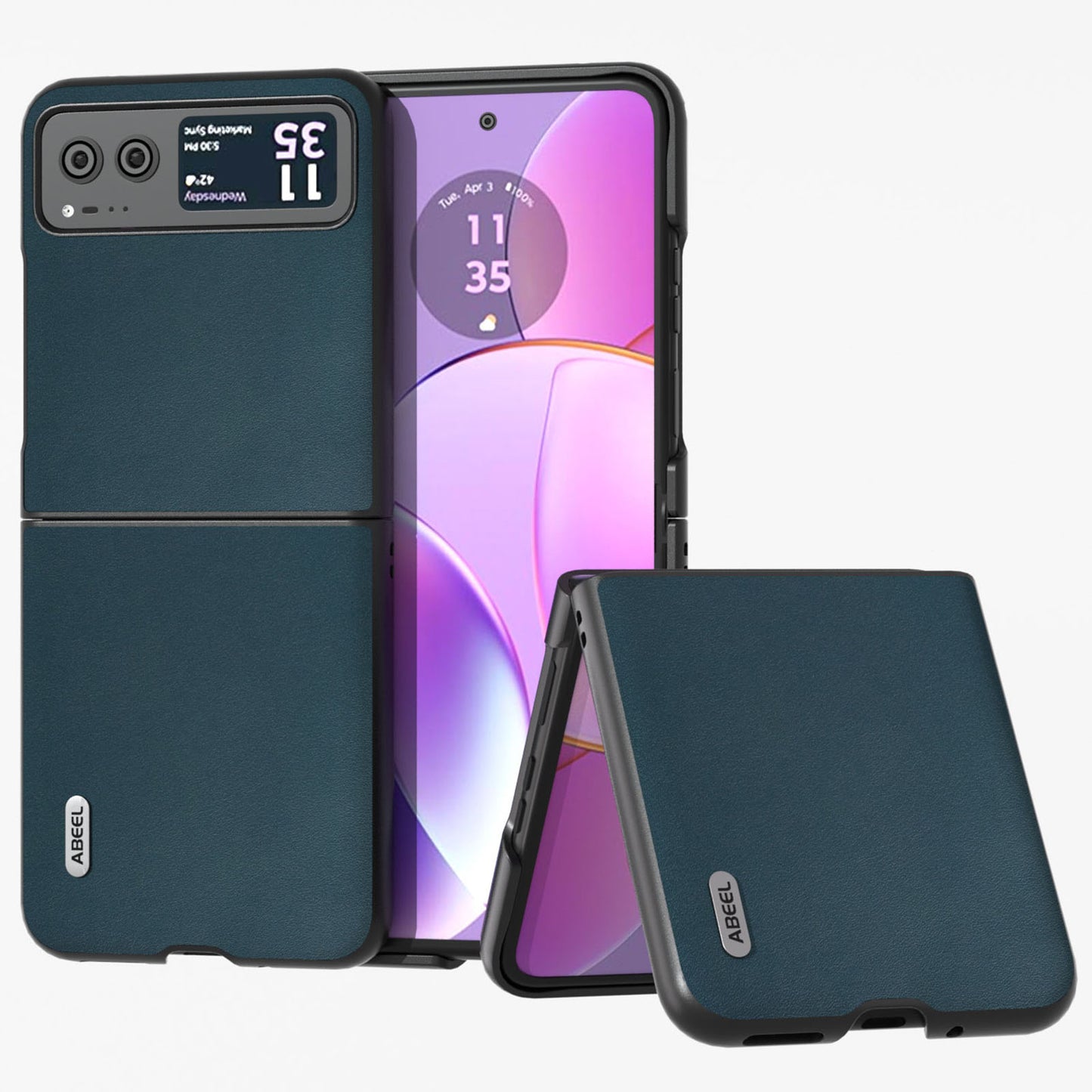 Uniqkart For Motorola Razr 40 5G Nappa Texture Phone Case Genuine Cow Leather + Hard PC Protective Cover - Green