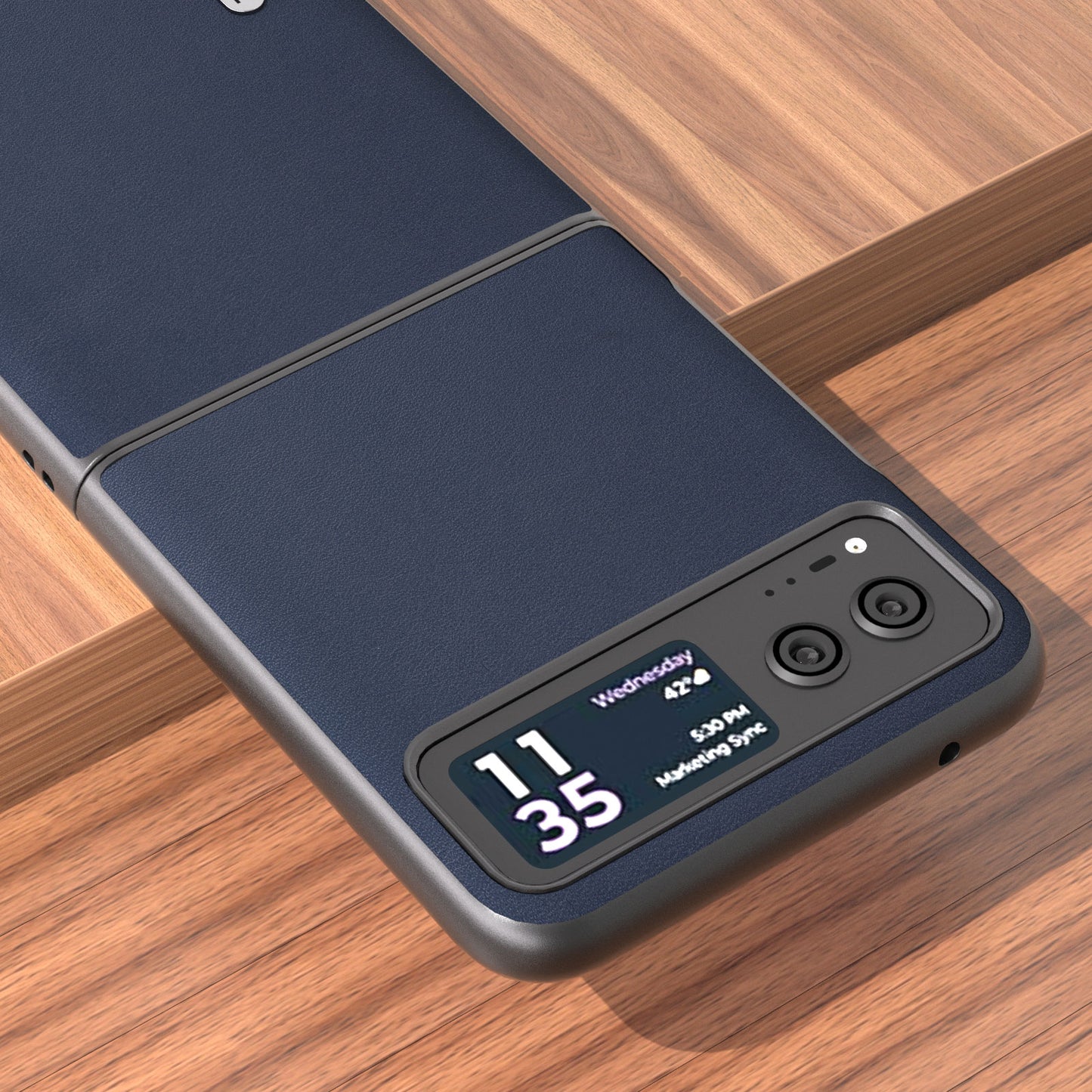 Uniqkart For Motorola Razr 40 5G Nappa Texture Phone Case Genuine Cow Leather + Hard PC Protective Cover - Blue