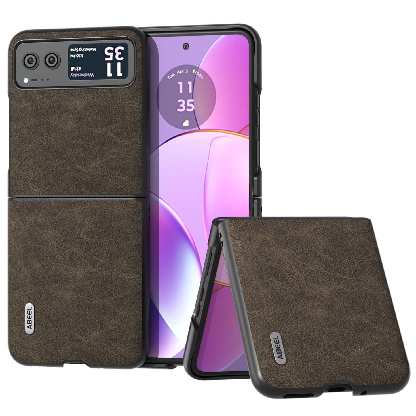 Uniqkart For Motorola Razr 40 5G PU Leather Coated PC Phone Shell Litchi Texture Ultra Thin Cover - Khaki