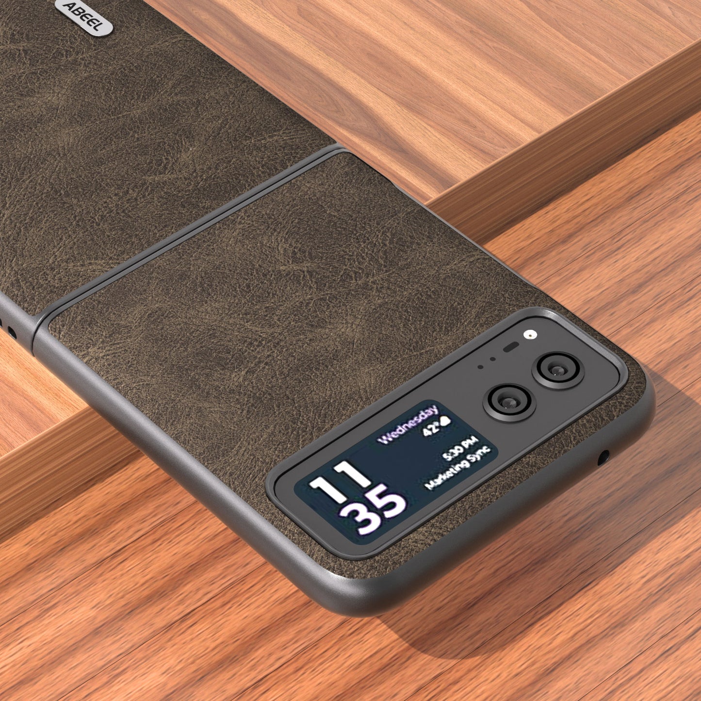 Uniqkart For Motorola Razr 40 5G PU Leather Coated PC Phone Shell Litchi Texture Ultra Thin Cover - Khaki