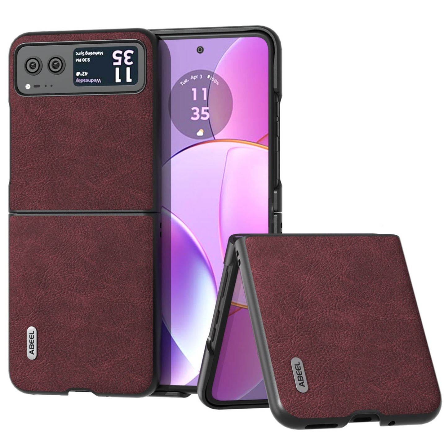 Uniqkart For Motorola Razr 40 5G PU Leather Coated PC Phone Shell Litchi Texture Ultra Thin Cover - Purplish Red