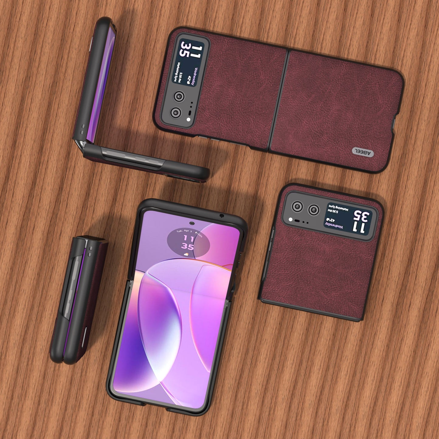 Uniqkart For Motorola Razr 40 5G PU Leather Coated PC Phone Shell Litchi Texture Ultra Thin Cover - Purplish Red