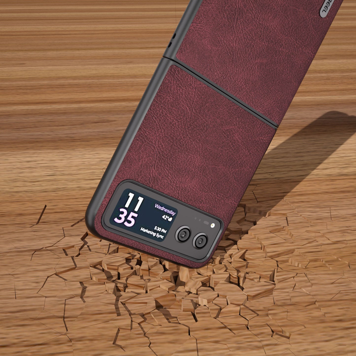 Uniqkart For Motorola Razr 40 5G PU Leather Coated PC Phone Shell Litchi Texture Ultra Thin Cover - Purplish Red