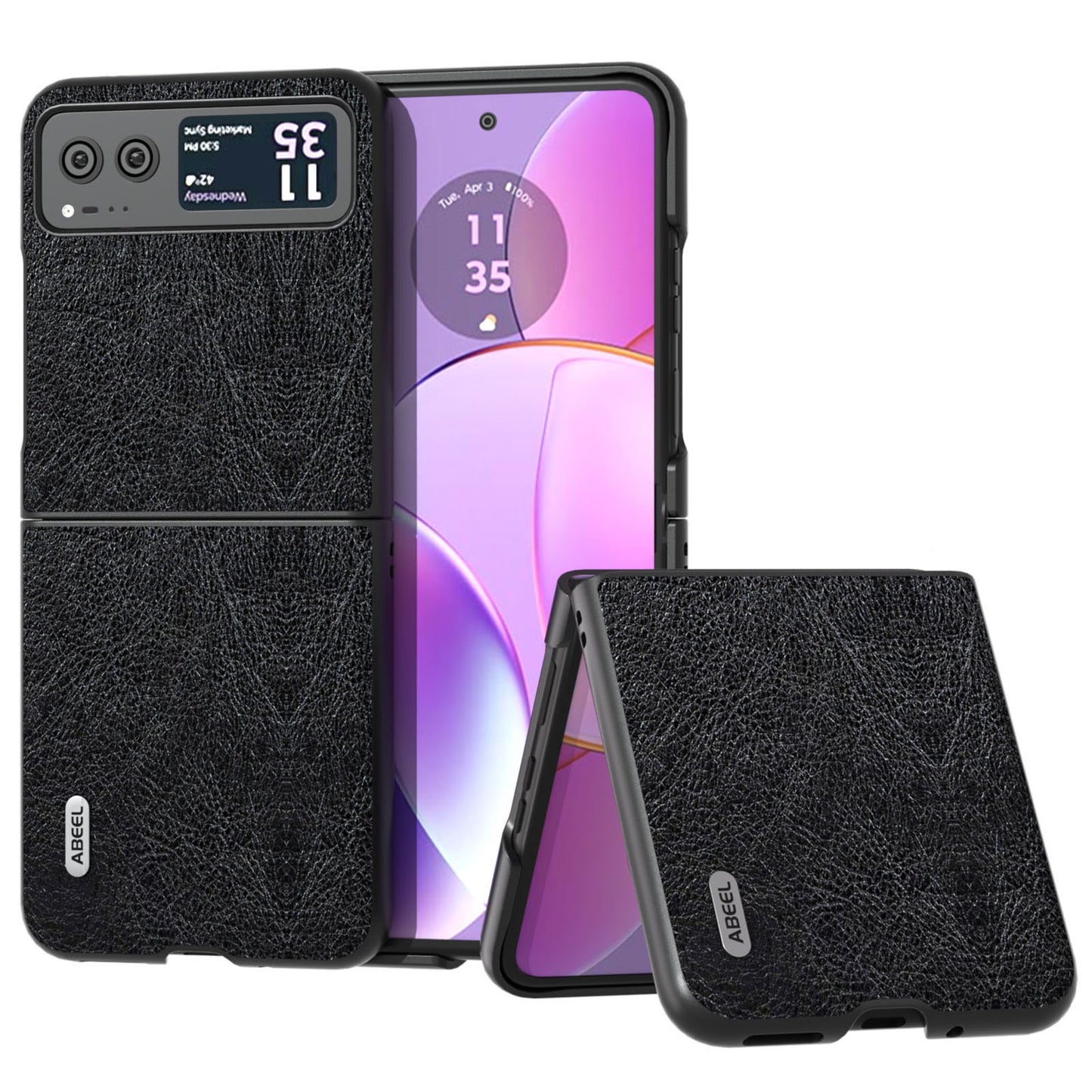 Uniqkart For Motorola Razr 40 5G Retro Litchi Texture Case PU Leather + PC Anti-Drop Protective Phone Cover - Black