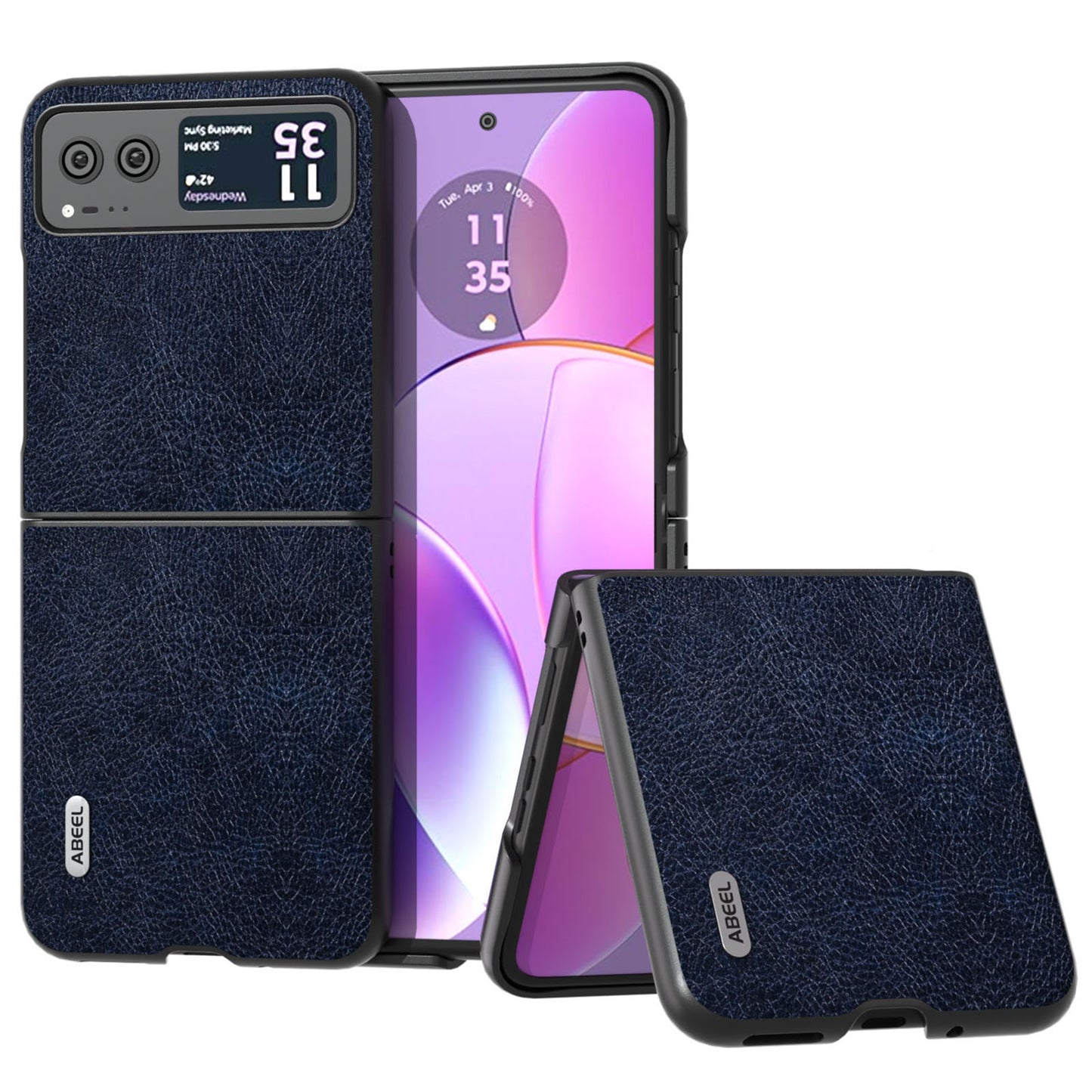 Uniqkart for Motorola Razr 40 5G Retro Litchi Texture Case PU Leather + PC Anti-Drop Protective Phone Cover - Blue