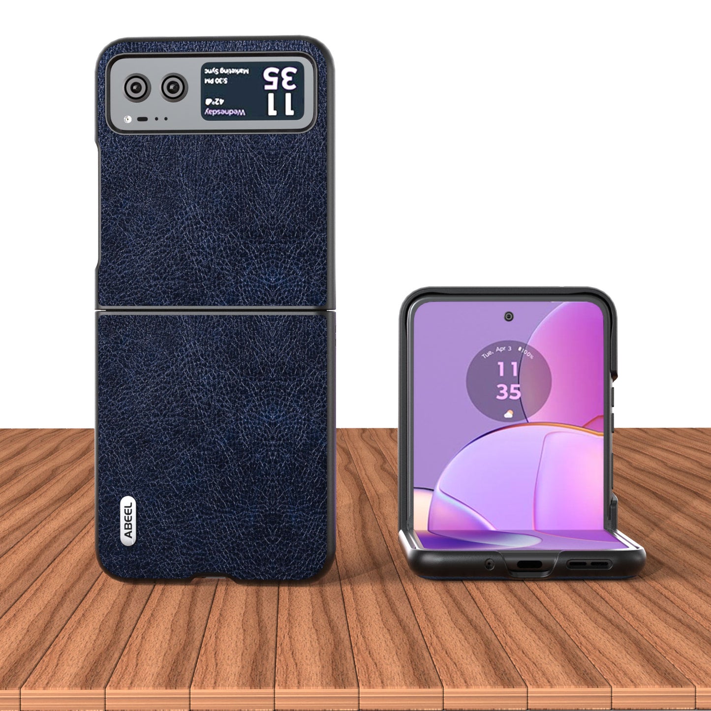 Uniqkart for Motorola Razr 40 5G Retro Litchi Texture Case PU Leather + PC Anti-Drop Protective Phone Cover - Blue