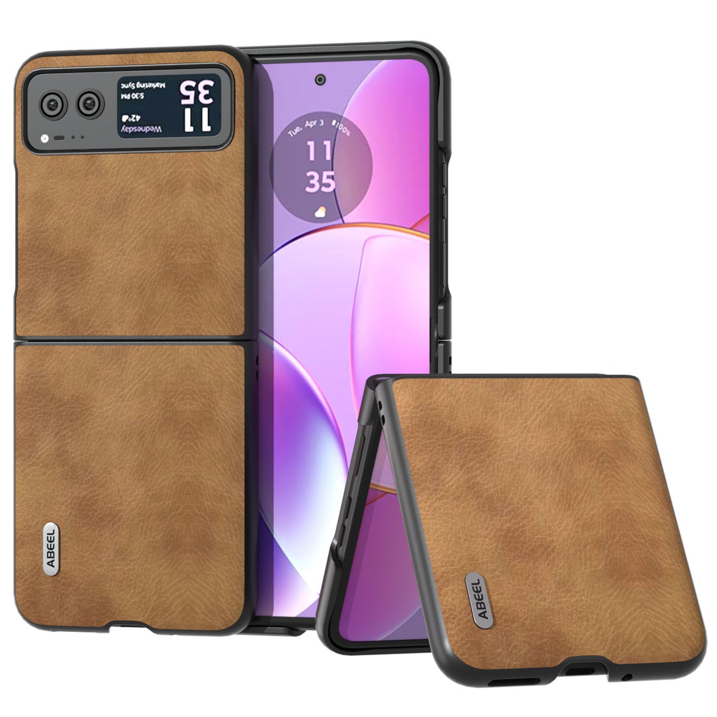 Uniqkart for Motorola Razr 40 5G Retro Litchi Texture Case PU Leather + PC Anti-Drop Protective Phone Cover - Brown