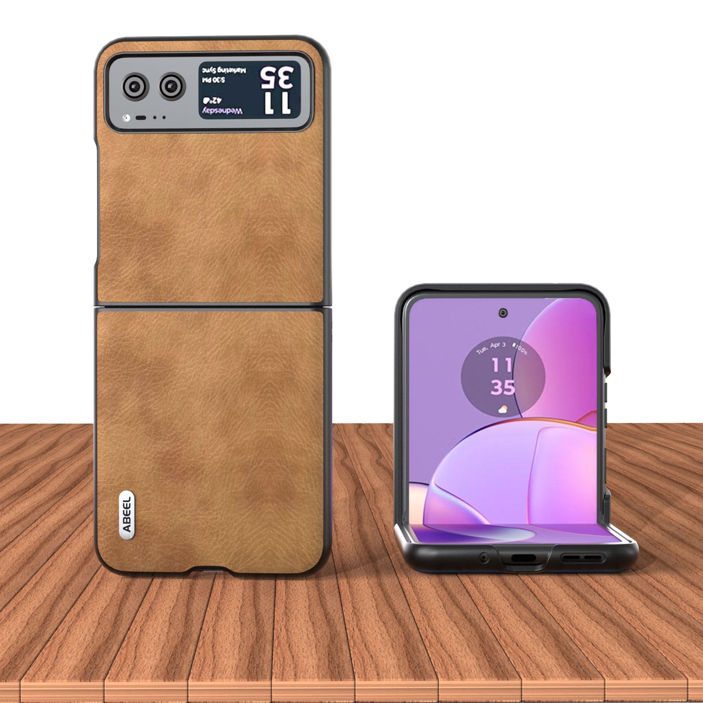 Uniqkart for Motorola Razr 40 5G Retro Litchi Texture Case PU Leather + PC Anti-Drop Protective Phone Cover - Brown