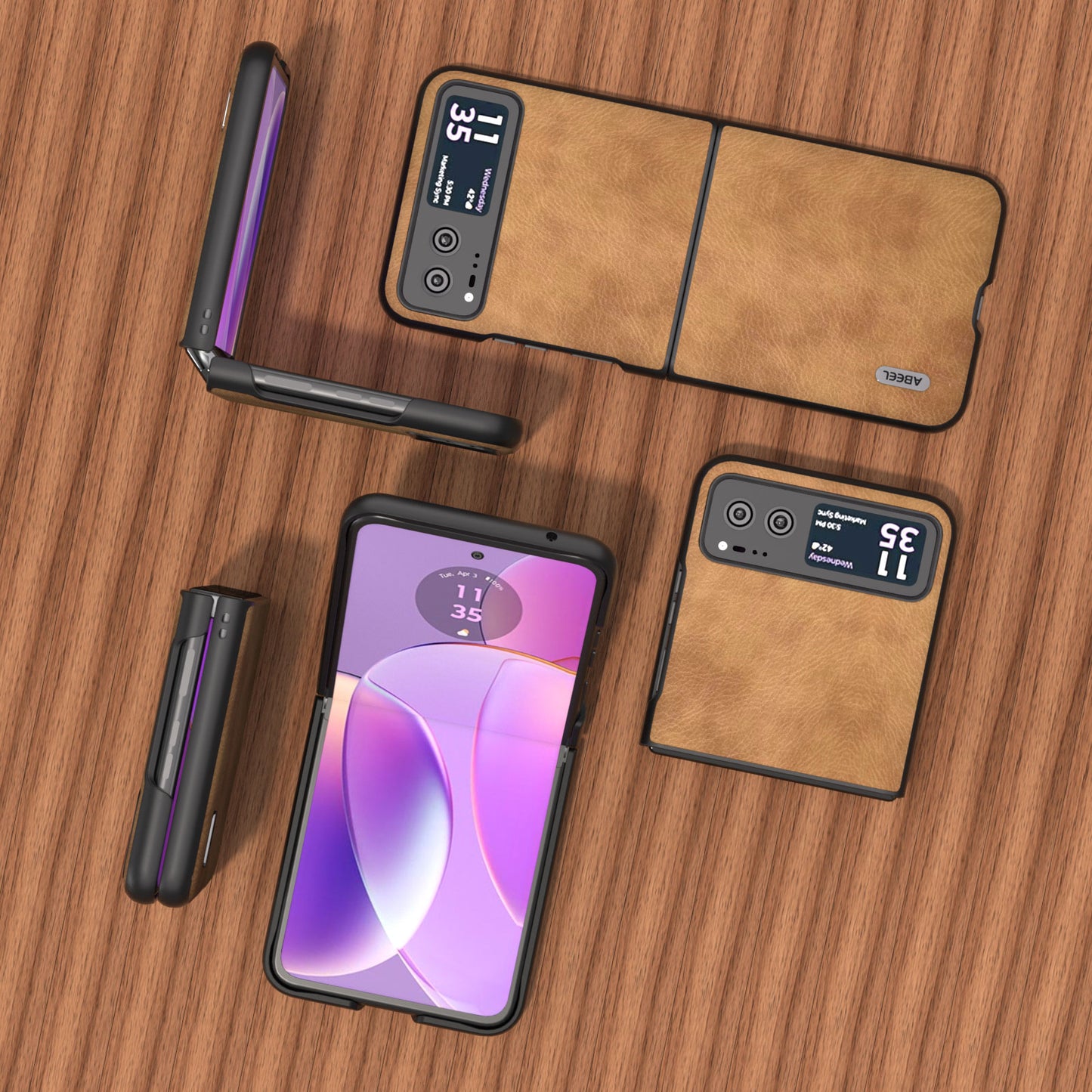 Uniqkart for Motorola Razr 40 5G Retro Litchi Texture Case PU Leather + PC Anti-Drop Protective Phone Cover - Brown