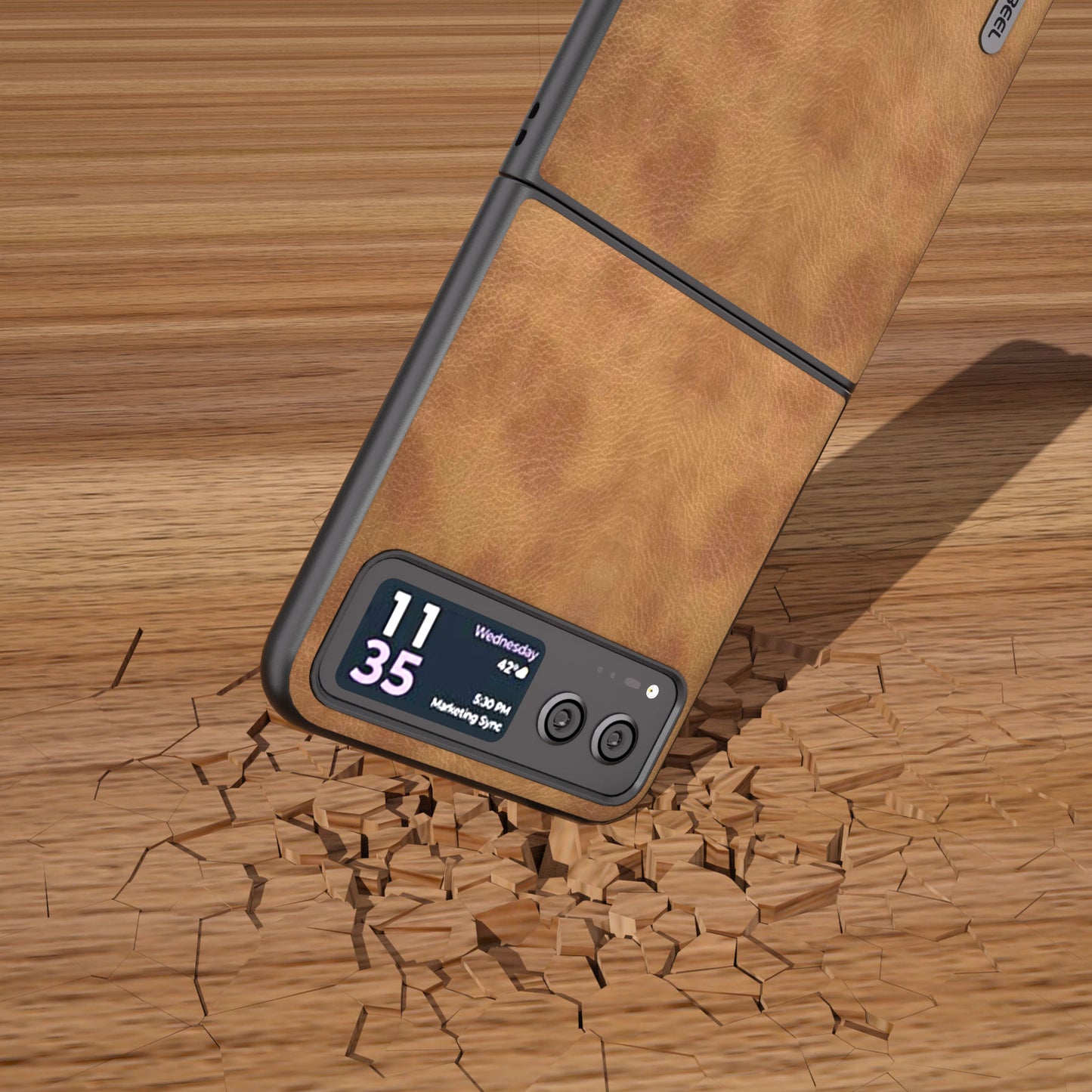 Uniqkart for Motorola Razr 40 5G Retro Litchi Texture Case PU Leather + PC Anti-Drop Protective Phone Cover - Brown