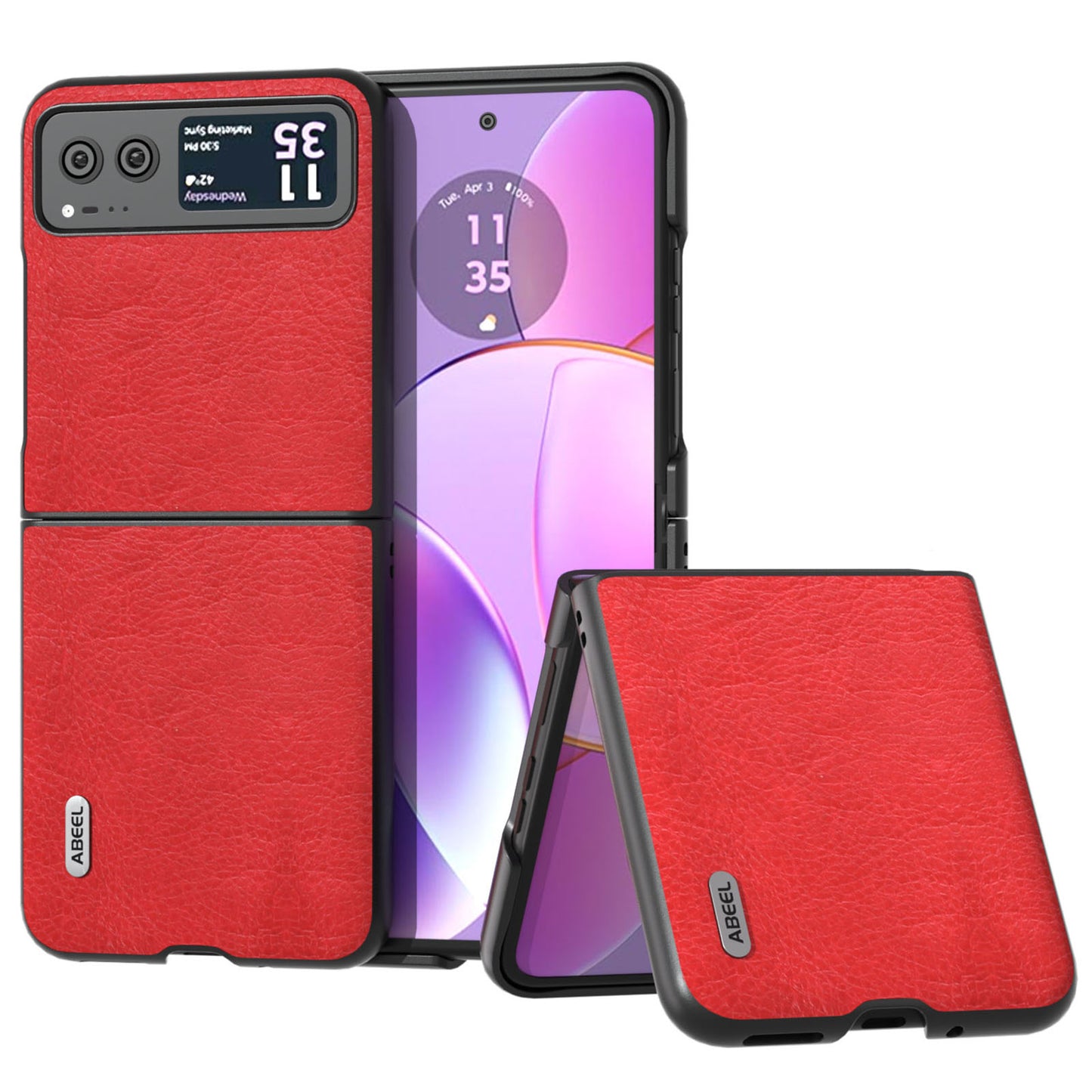 Uniqkart for Motorola Razr 40 5G Retro Litchi Texture Case PU Leather + PC Anti-Drop Protective Phone Cover - Red