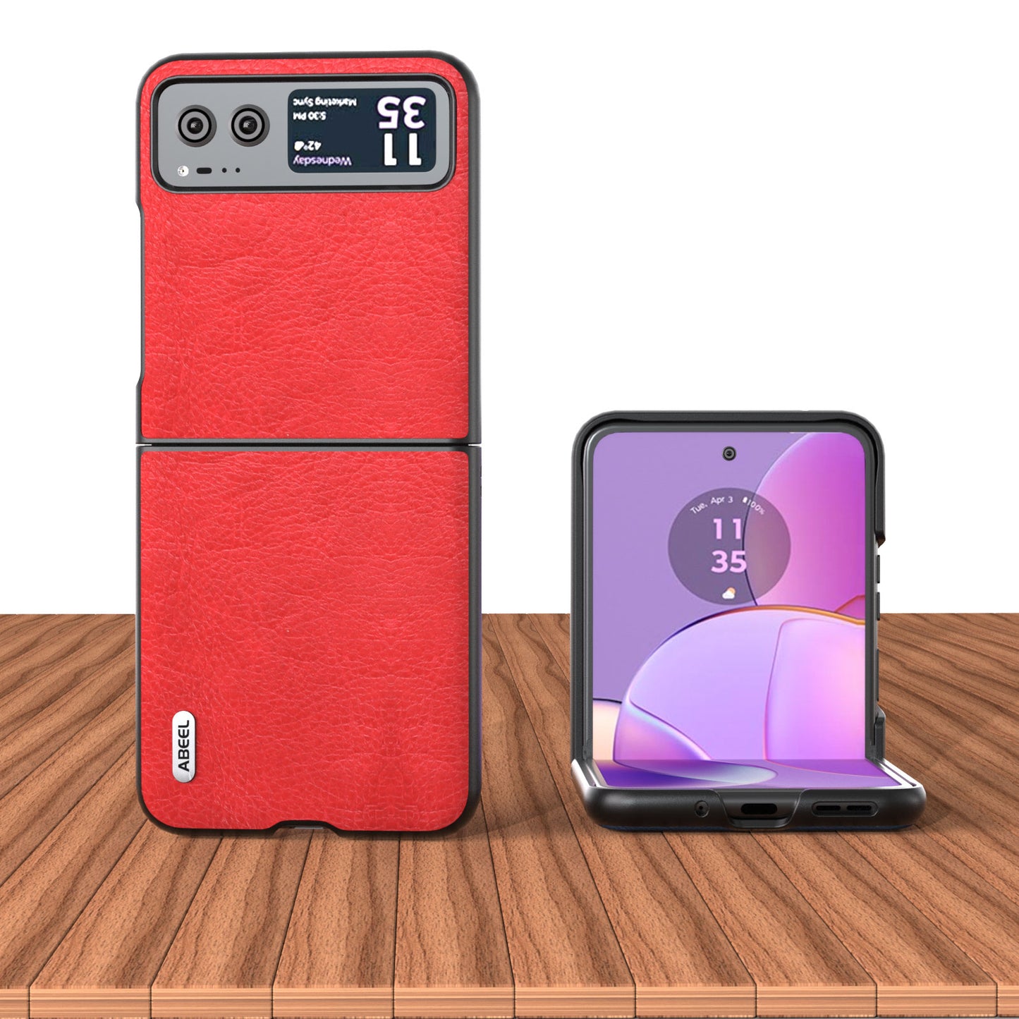Uniqkart for Motorola Razr 40 5G Retro Litchi Texture Case PU Leather + PC Anti-Drop Protective Phone Cover - Red