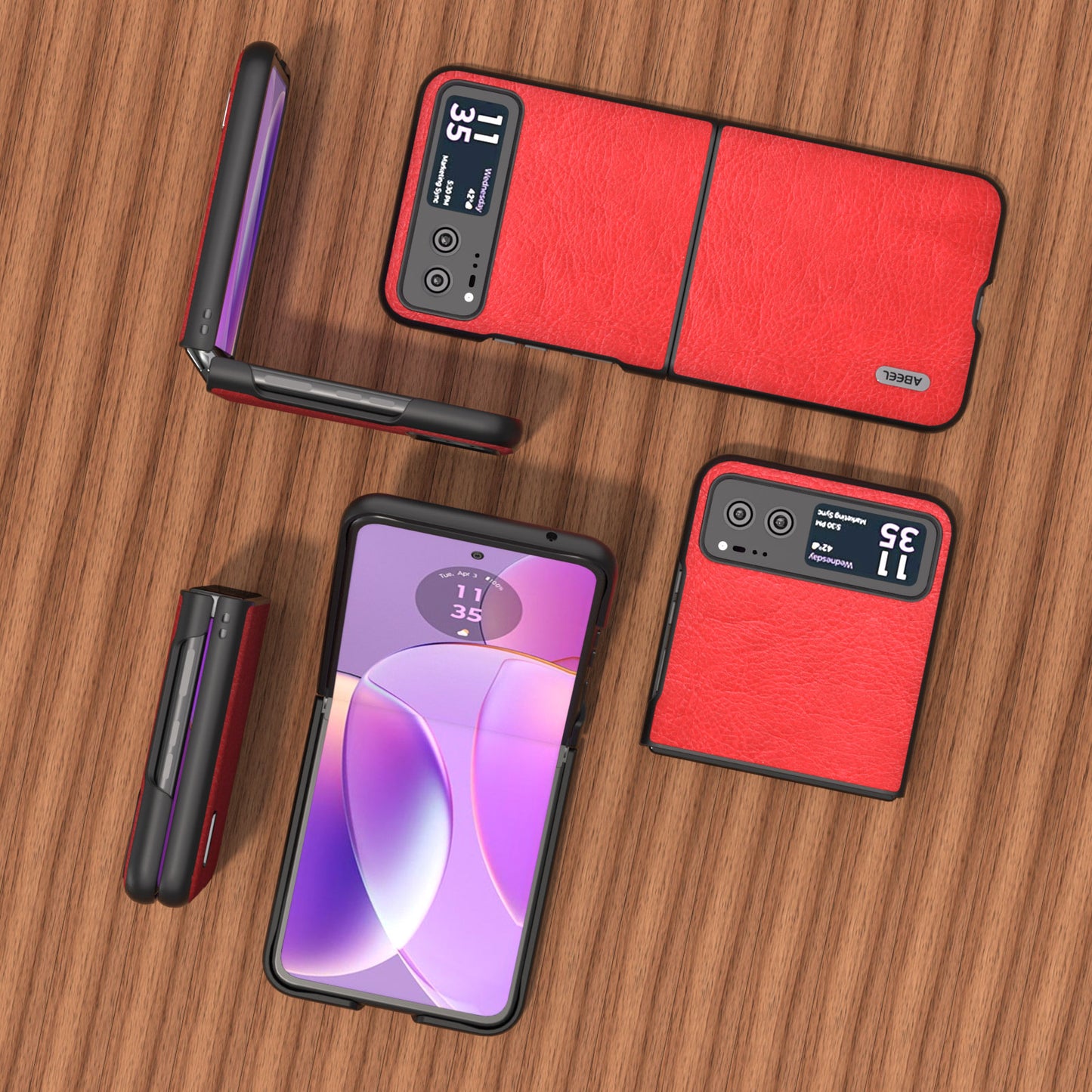 Uniqkart for Motorola Razr 40 5G Retro Litchi Texture Case PU Leather + PC Anti-Drop Protective Phone Cover - Red