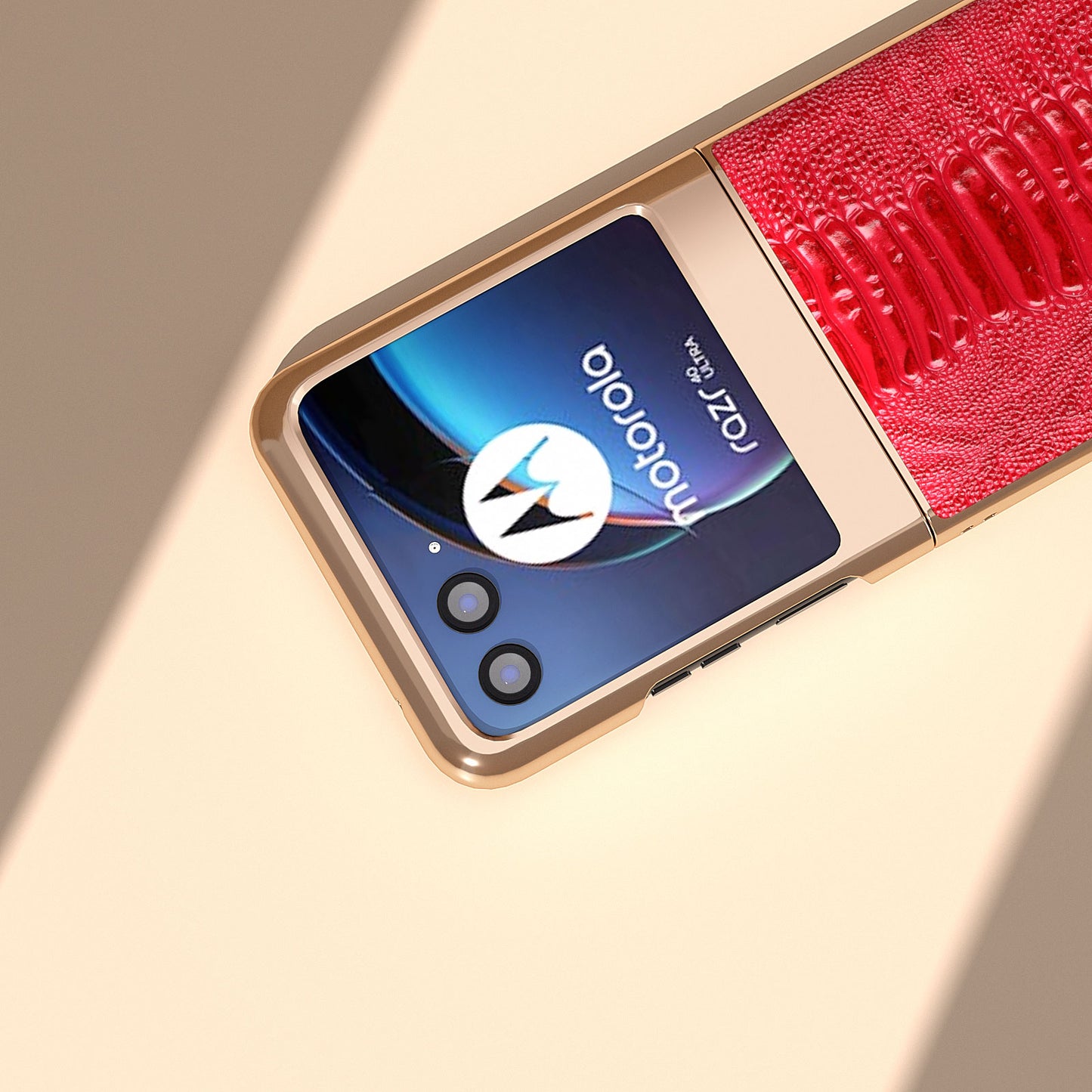 Uniqkart for Motorola Razr 40 Ultra 5G Crocodile Texture Thin Cover Genuine Cow Leather + PC Electroplating Phone Case - Red