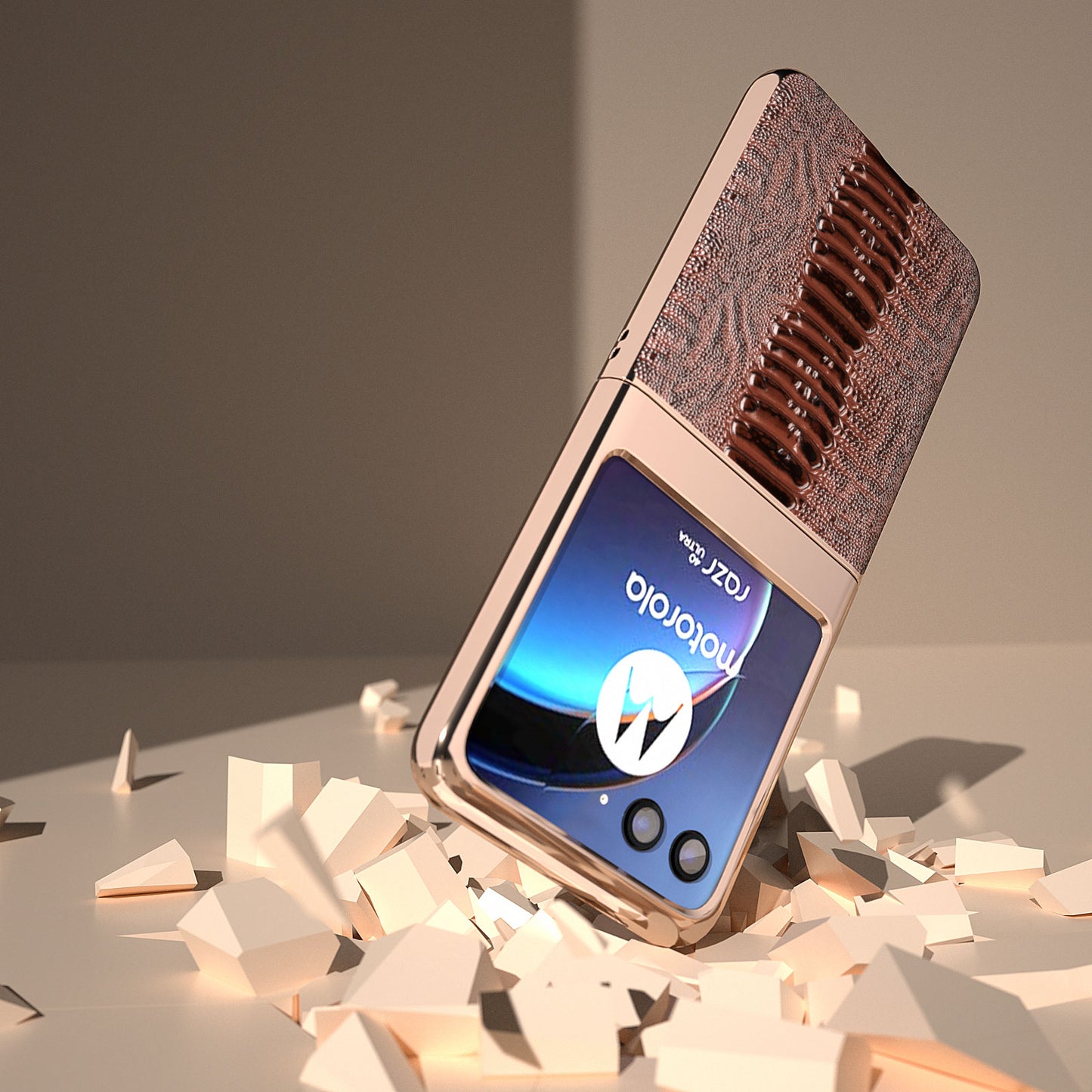 Uniqkart for Motorola Razr 40 Ultra 5G Crocodile Texture Thin Cover Genuine Cow Leather + PC Electroplating Phone Case - Coffee