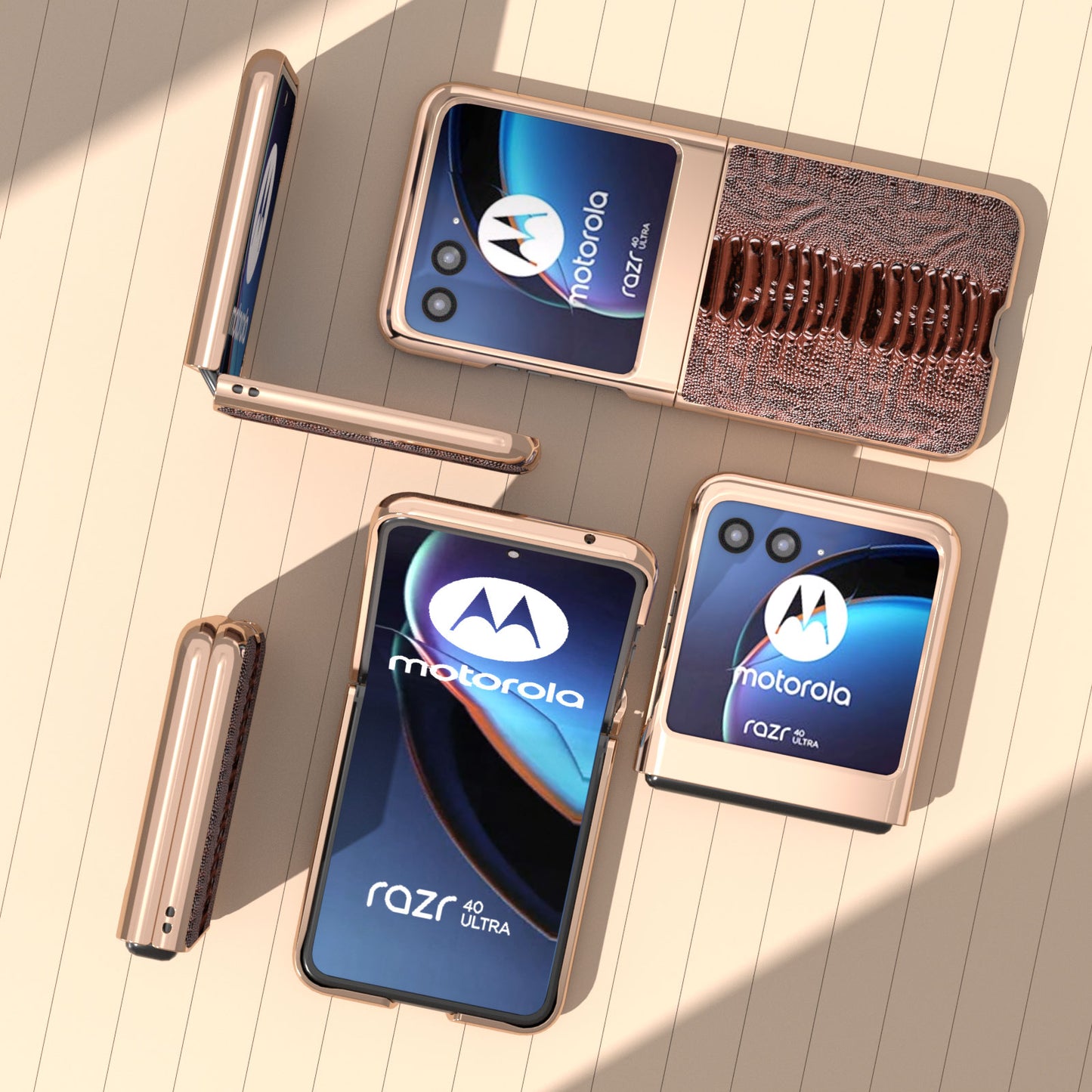 Uniqkart for Motorola Razr 40 Ultra 5G Crocodile Texture Thin Cover Genuine Cow Leather + PC Electroplating Phone Case - Coffee