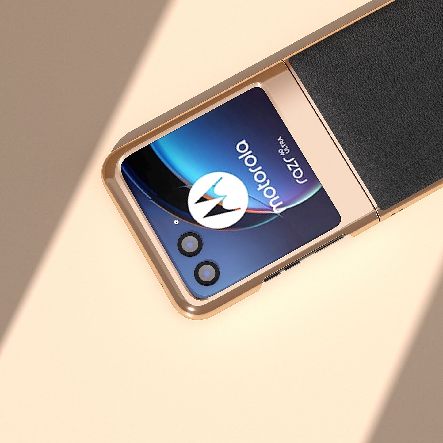 Uniqkart for Motorola Razr 40 Ultra 5G Electroplating Phone Case Genuine Cow Leather + PC Litchi Texture Cover - Black