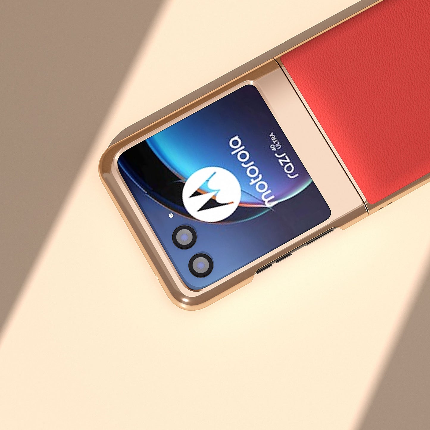 Uniqkart for Motorola Razr 40 Ultra 5G Electroplating Phone Case Genuine Cow Leather + PC Litchi Texture Cover - Red