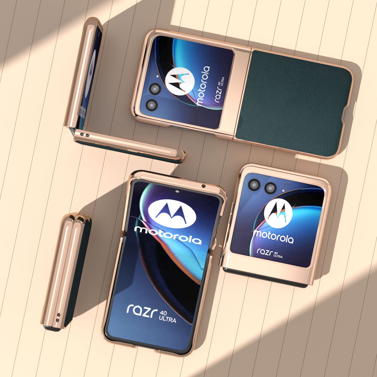 Uniqkart for Motorola Razr 40 Ultra 5G Electroplating Phone Case Genuine Cow Leather + PC Litchi Texture Cover - Midnight Green