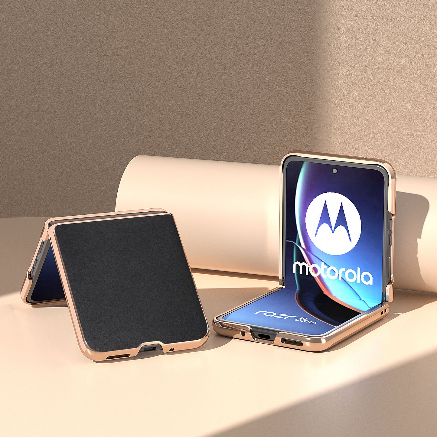 Uniqkart for Motorola Razr 40 Ultra 5G Electroplating Nappa Texture Case Genuine Cow Leather Coated PC Phone Cover - Black