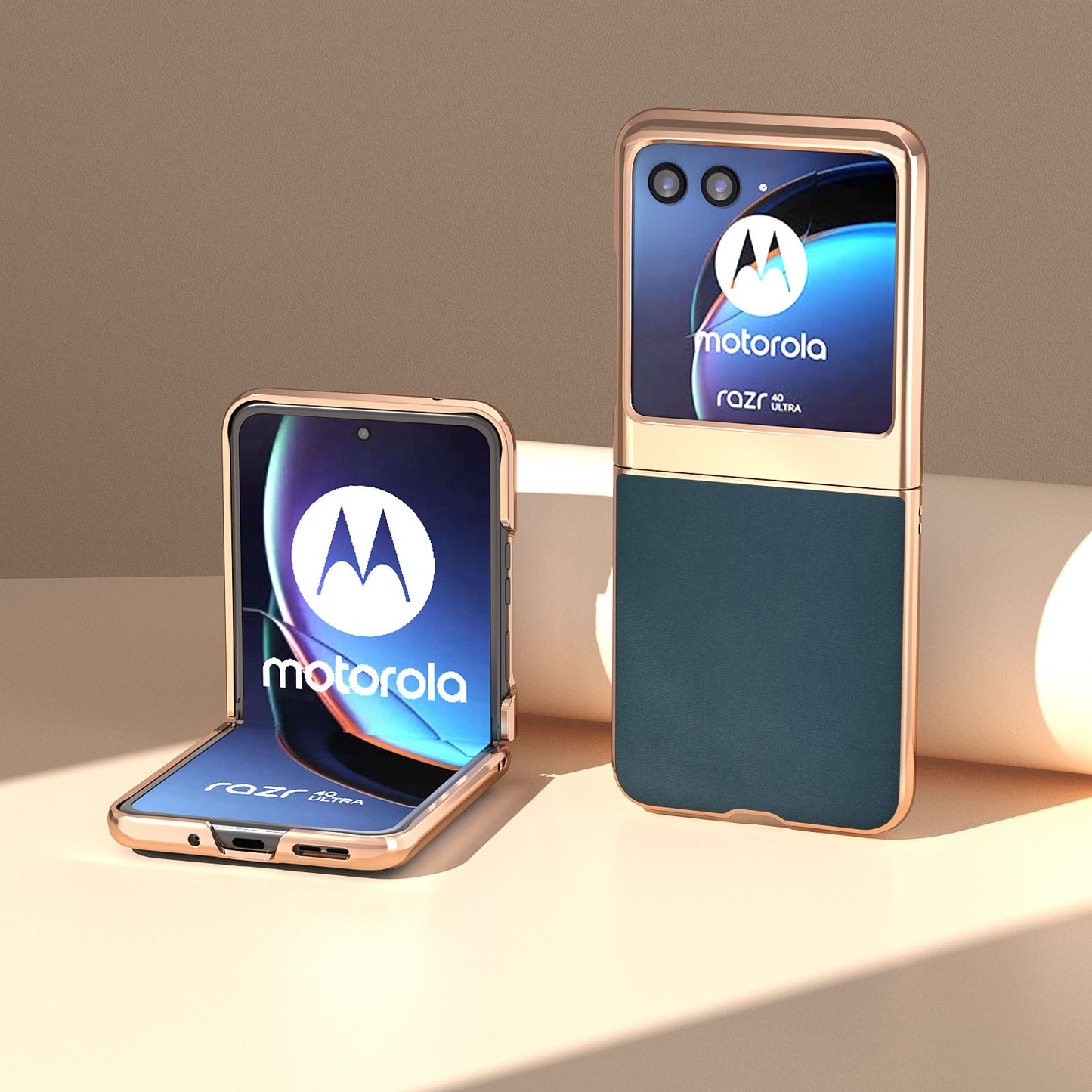 Uniqkart for Motorola Razr 40 Ultra 5G Electroplating Nappa Texture Case Genuine Cow Leather Coated PC Phone Cover - Green