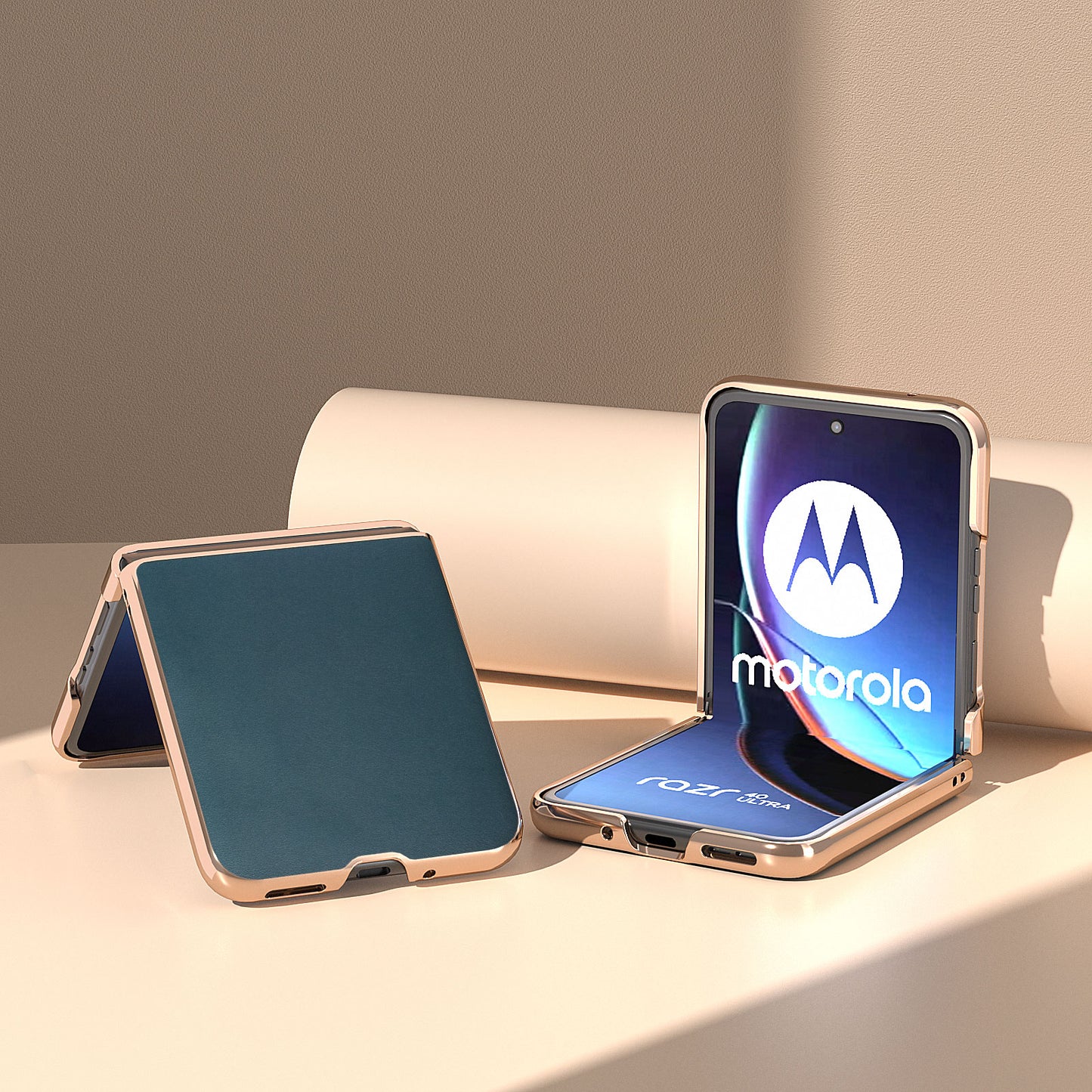 Uniqkart for Motorola Razr 40 Ultra 5G Electroplating Nappa Texture Case Genuine Cow Leather Coated PC Phone Cover - Green