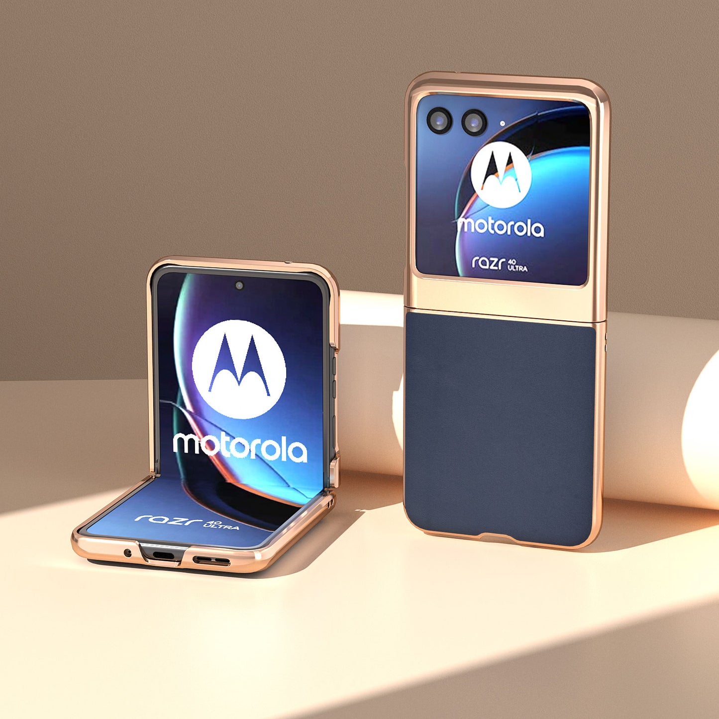 Uniqkart for Motorola Razr 40 Ultra 5G Electroplating Nappa Texture Case Genuine Cow Leather Coated PC Phone Cover - Blue