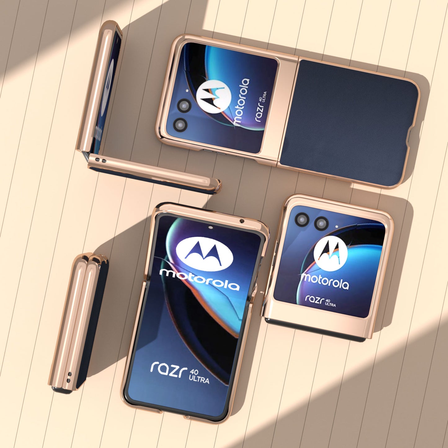 Uniqkart for Motorola Razr 40 Ultra 5G Electroplating Nappa Texture Case Genuine Cow Leather Coated PC Phone Cover - Blue