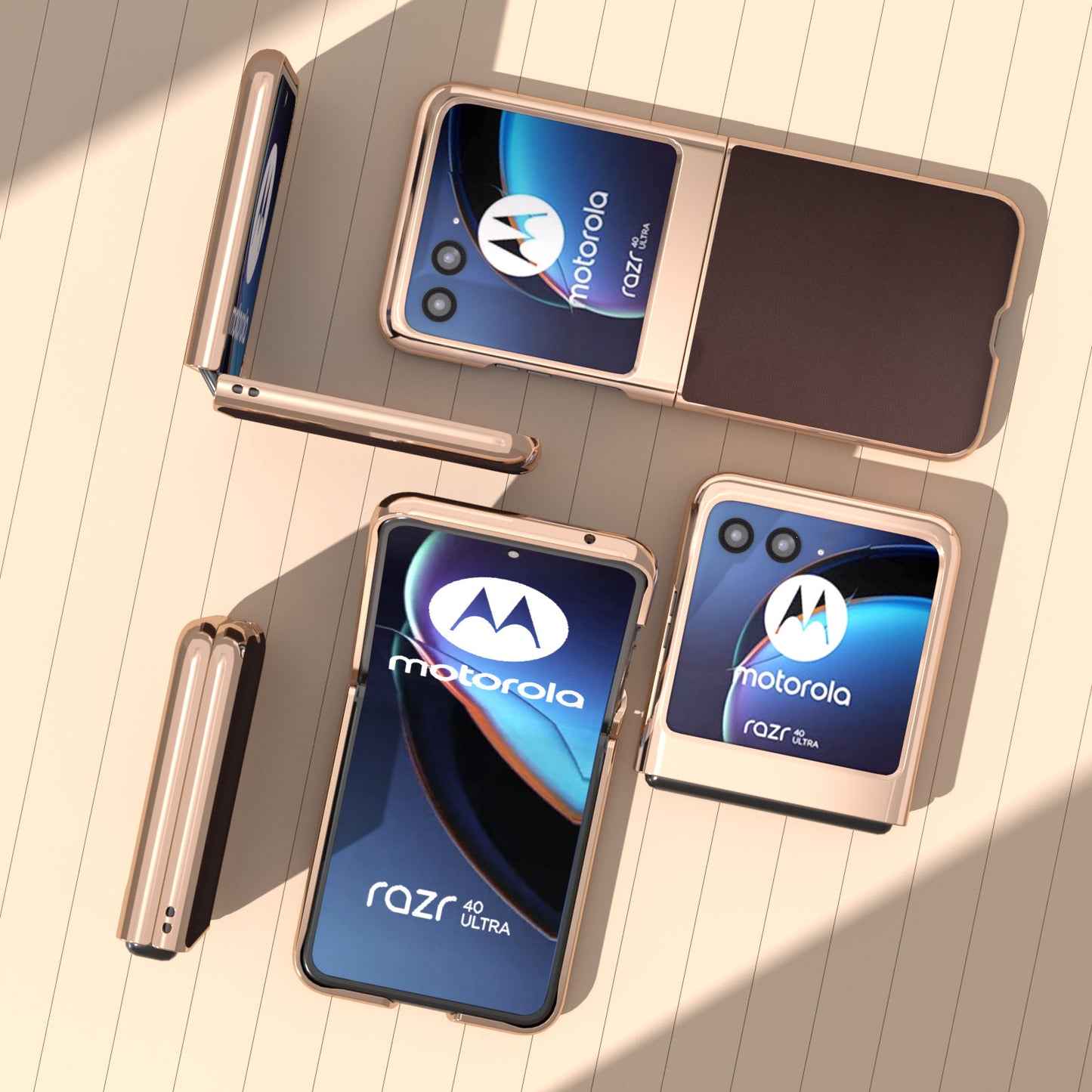 Uniqkart for Motorola Razr 40 Ultra 5G Electroplating Nappa Texture Case Genuine Cow Leather Coated PC Phone Cover - Coffee