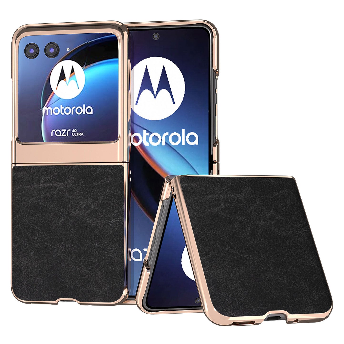 Uniqkart for Motorola Razr 40 Ultra 5G Phone Case Electroplating PU Leather + PC Litchi Texture Cover - Black