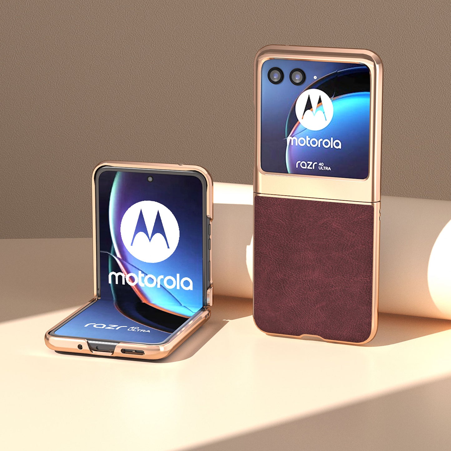 Uniqkart for Motorola Razr 40 Ultra 5G Phone Case Electroplating PU Leather + PC Litchi Texture Cover - Purplish Red