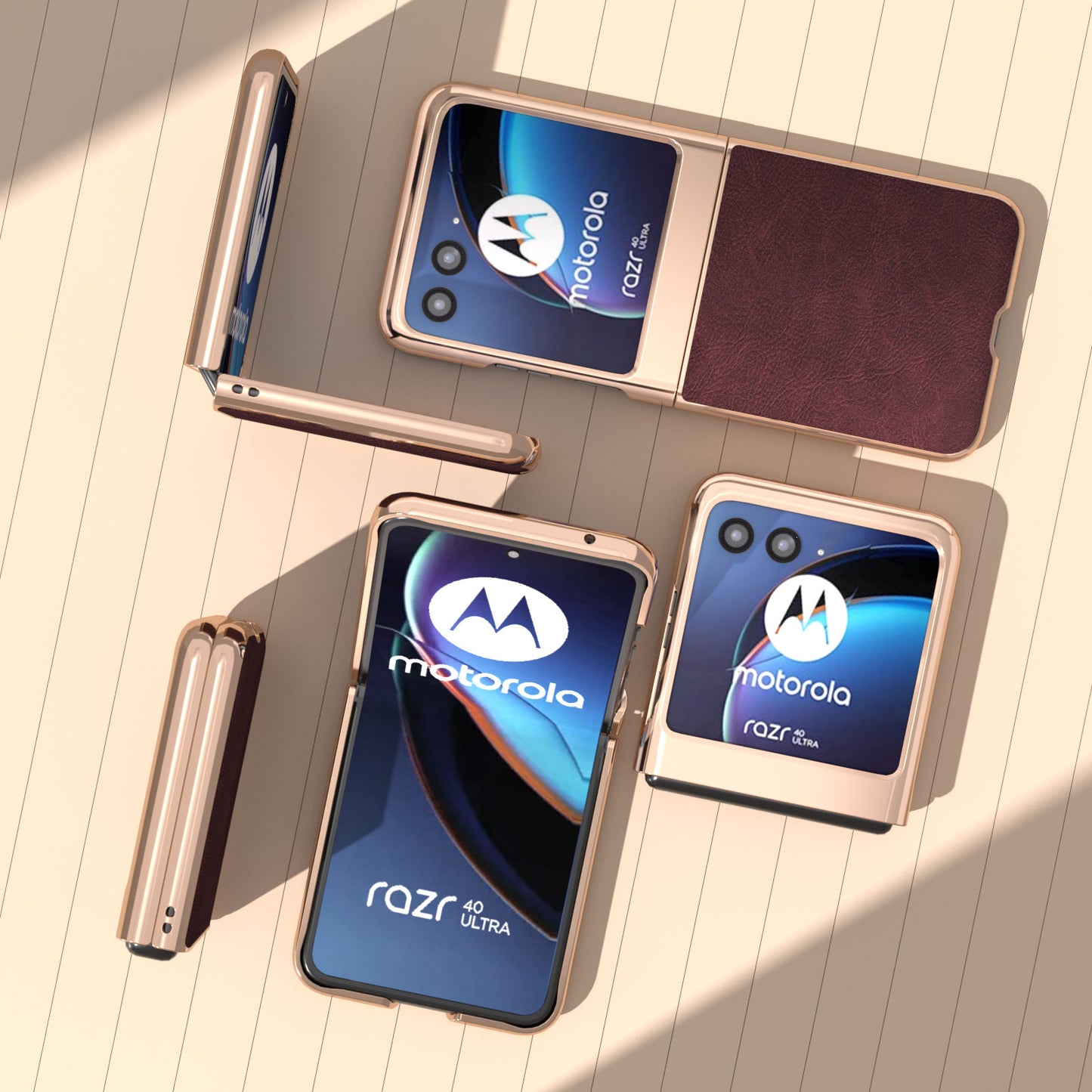 Uniqkart for Motorola Razr 40 Ultra 5G Phone Case Electroplating PU Leather + PC Litchi Texture Cover - Purplish Red