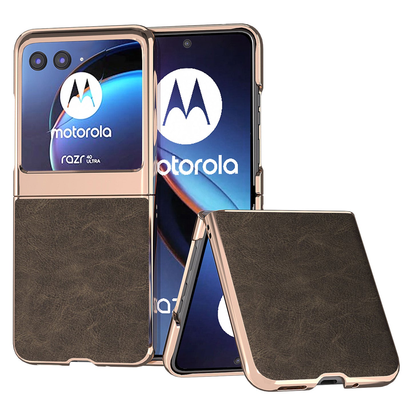 Uniqkart for Motorola Razr 40 Ultra 5G Phone Case Electroplating PU Leather + PC Litchi Texture Cover - Khaki