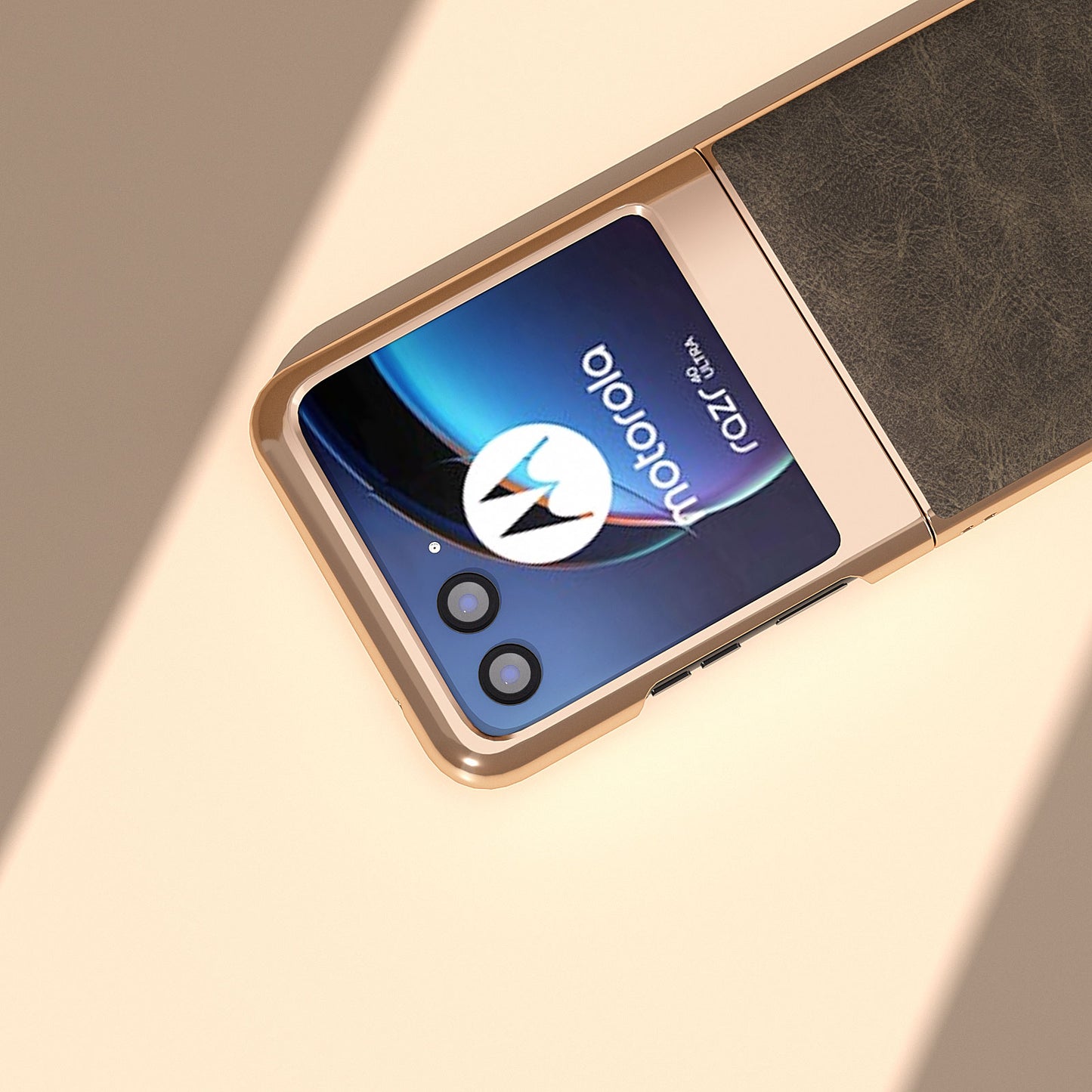 Uniqkart for Motorola Razr 40 Ultra 5G Phone Case Electroplating PU Leather + PC Litchi Texture Cover - Khaki