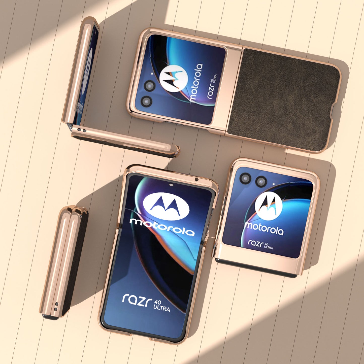 Uniqkart for Motorola Razr 40 Ultra 5G Phone Case Electroplating PU Leather + PC Litchi Texture Cover - Khaki