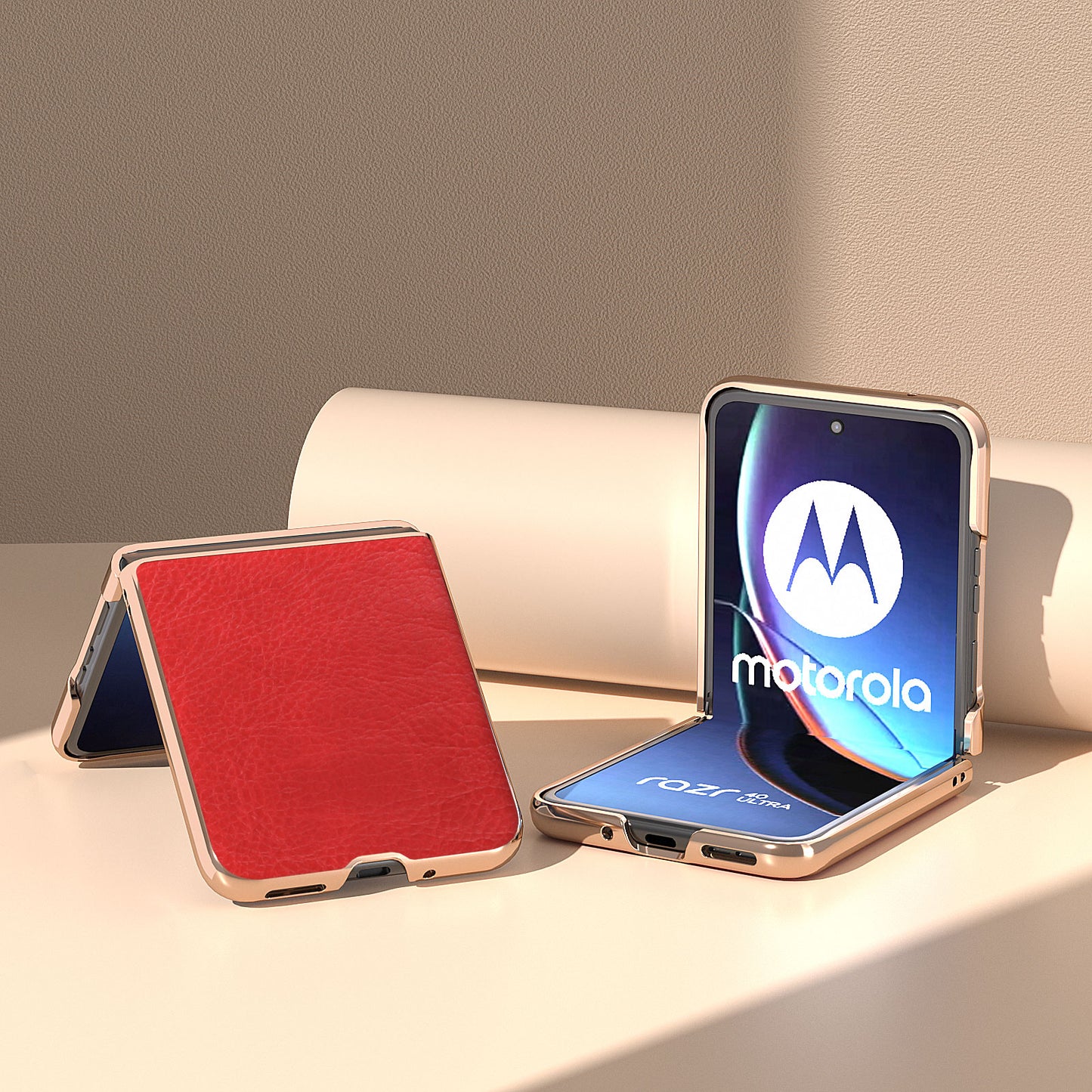 Uniqkart for Motorola Razr 40 Ultra 5G Retro Litchi Texture Phone Case PU Leather Coated PC Electroplating Cover - Red