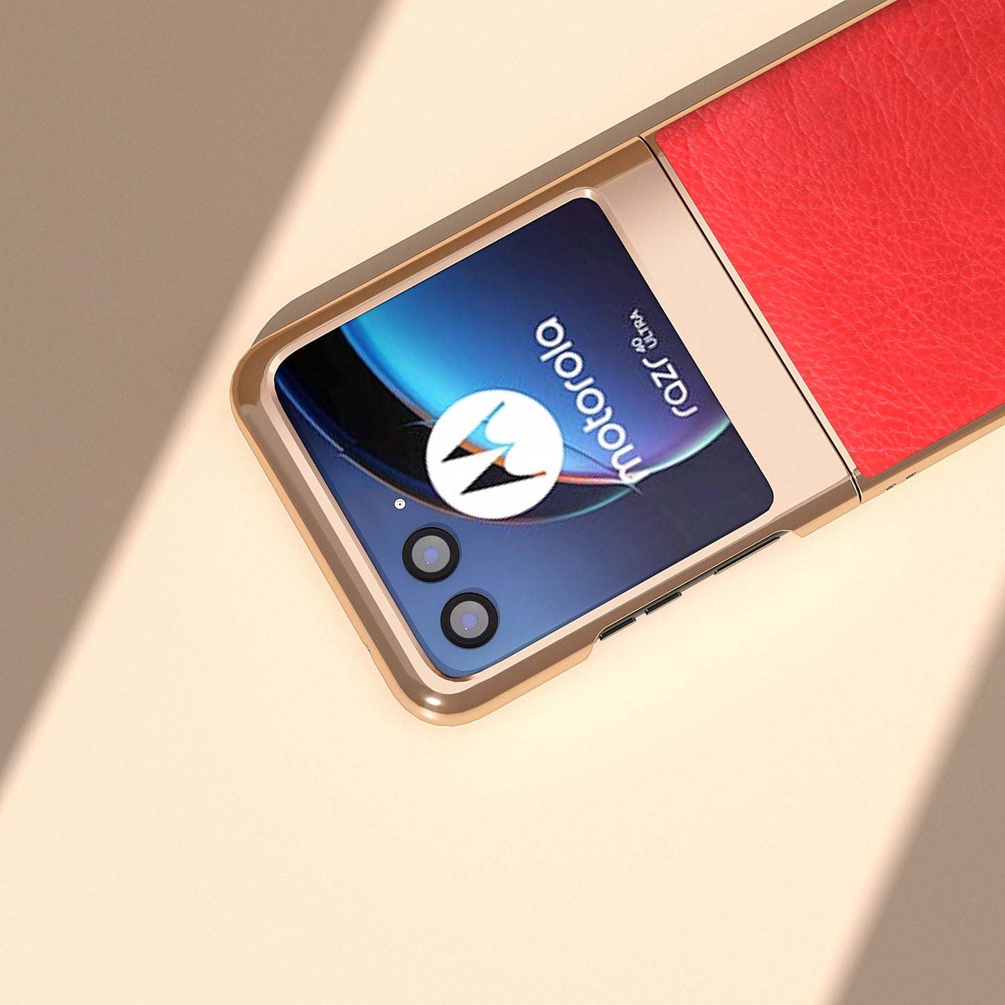 Uniqkart for Motorola Razr 40 Ultra 5G Retro Litchi Texture Phone Case PU Leather Coated PC Electroplating Cover - Red