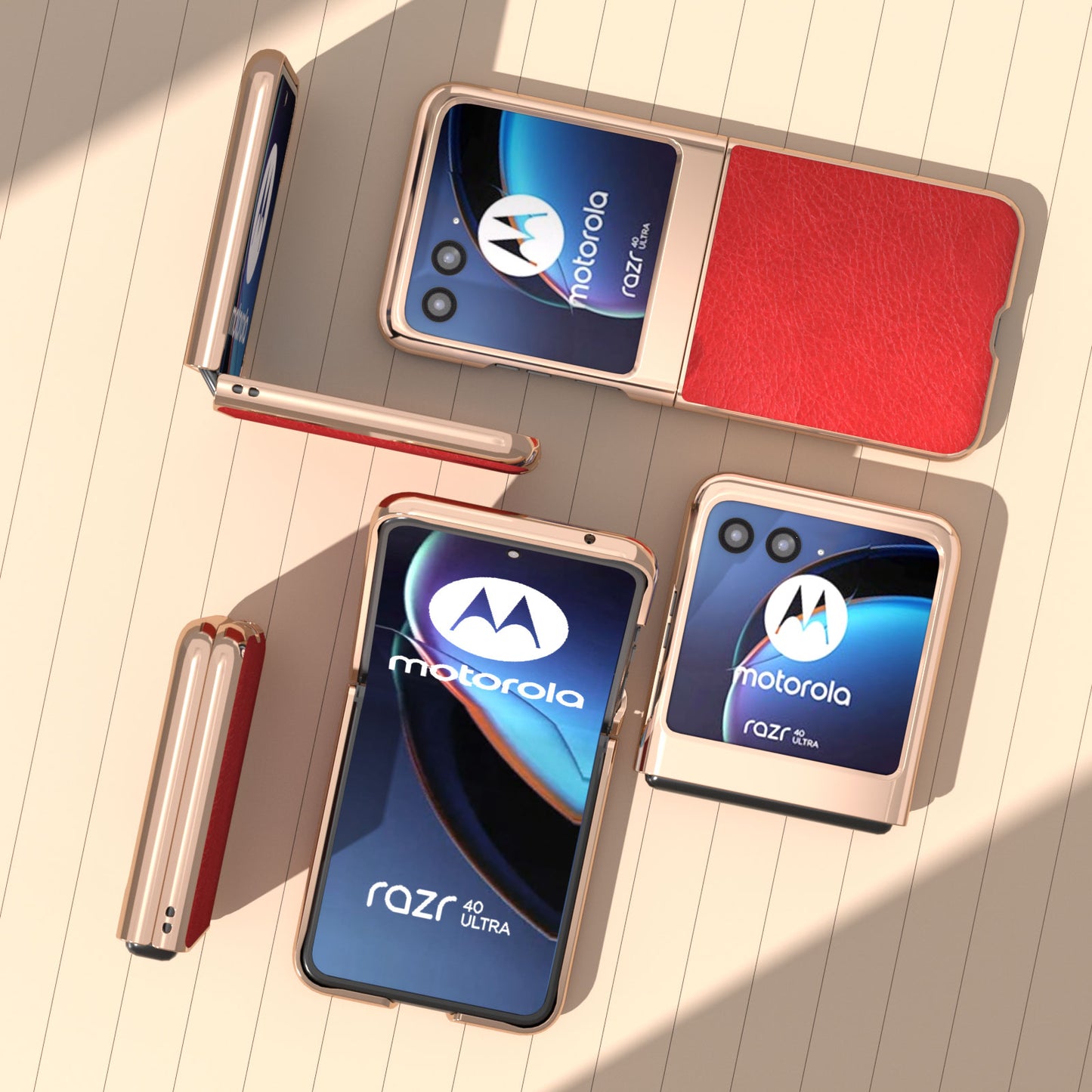 Uniqkart for Motorola Razr 40 Ultra 5G Retro Litchi Texture Phone Case PU Leather Coated PC Electroplating Cover - Red