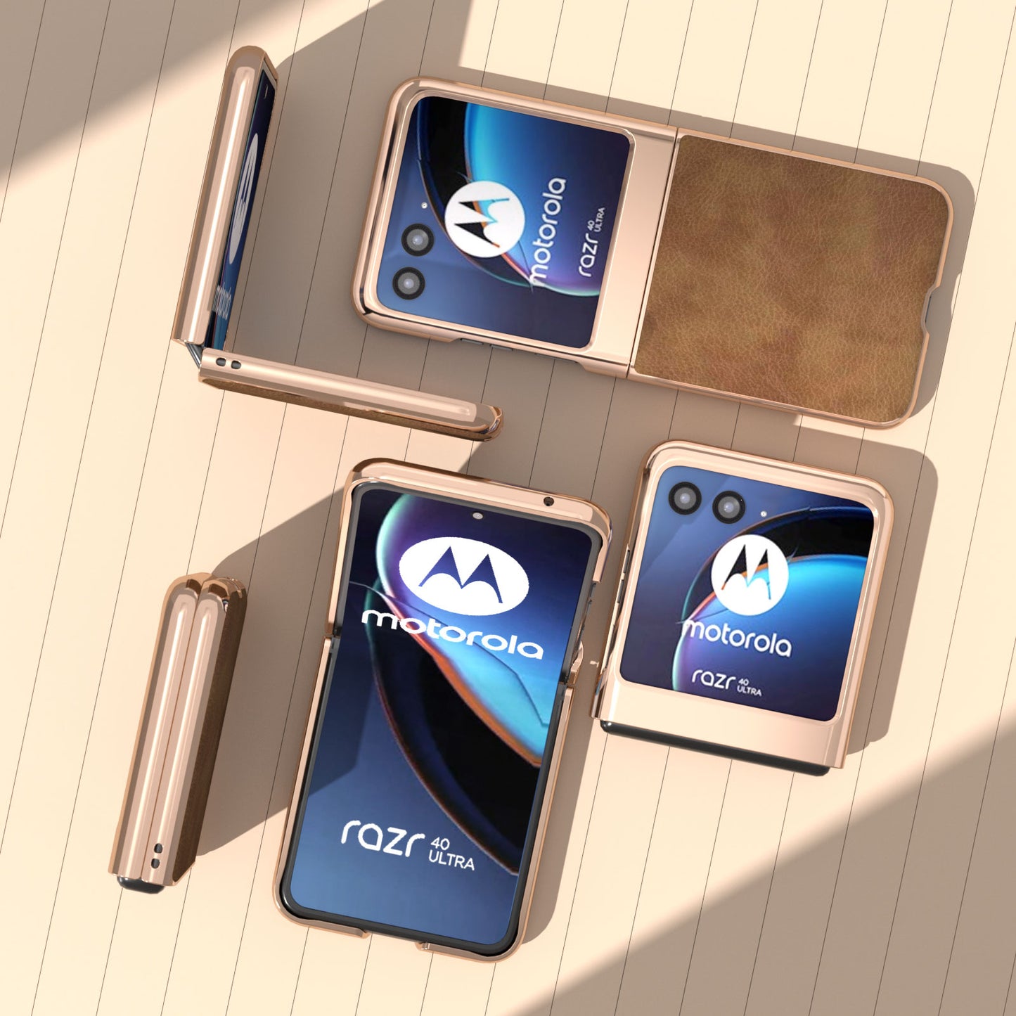 Uniqkart for Motorola Razr 40 Ultra 5G Retro Litchi Texture Phone Case PU Leather Coated PC Electroplating Cover - Brown