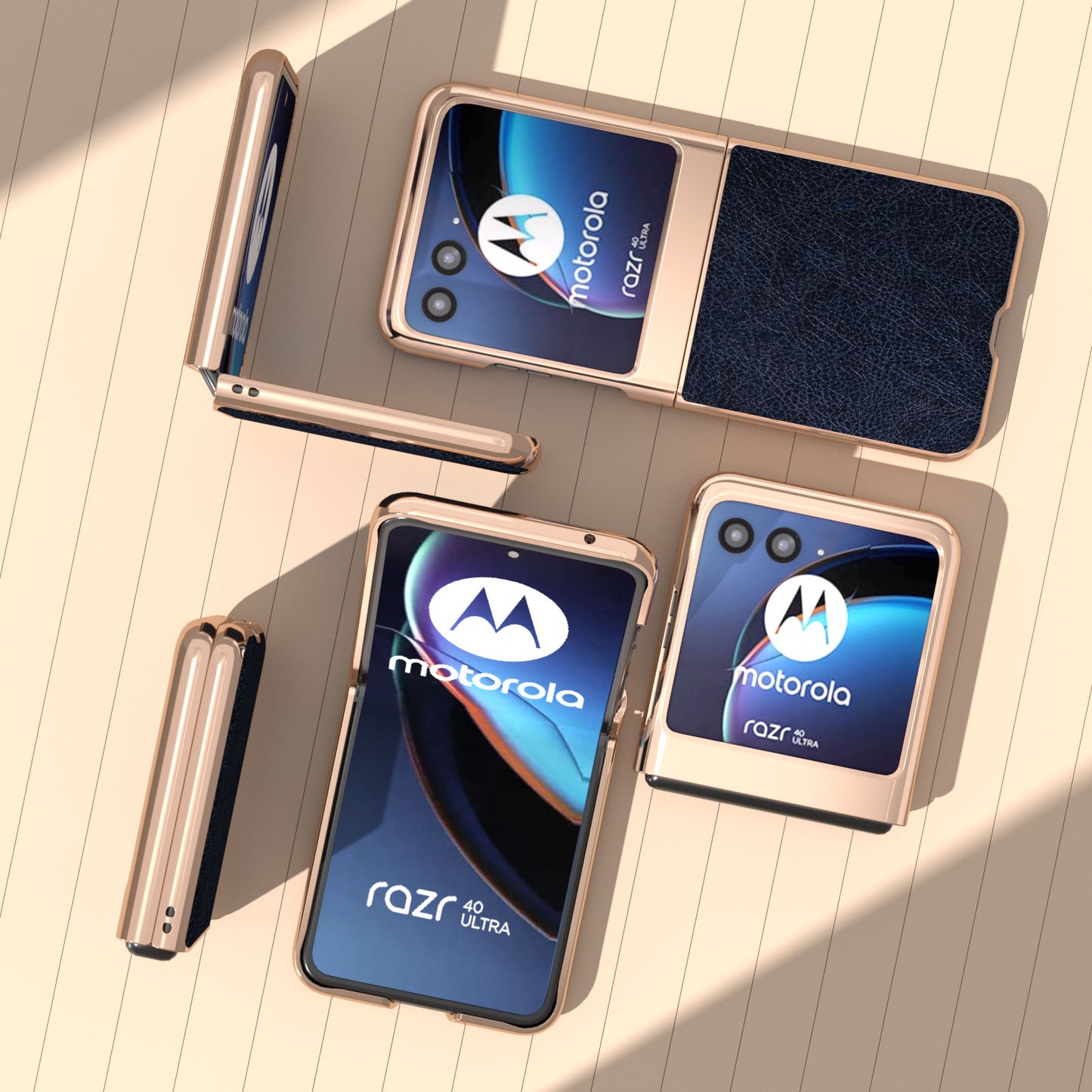 Uniqkart for Motorola Razr 40 Ultra 5G Retro Litchi Texture Phone Case PU Leather Coated PC Electroplating Cover - Blue