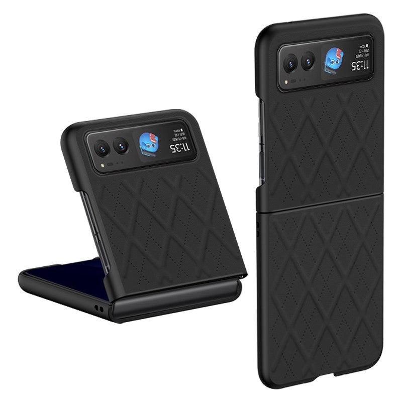 Uniqkart For Motorola Razr 40 5G Slim Rhombic Texture Phone Case PU Leather + PC Protective Cover - Black
