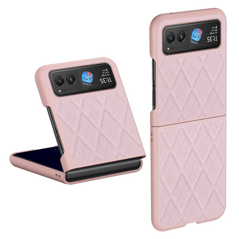 Uniqkart For Motorola Razr 40 5G Slim Rhombic Texture Phone Case PU Leather + PC Protective Cover - Pink