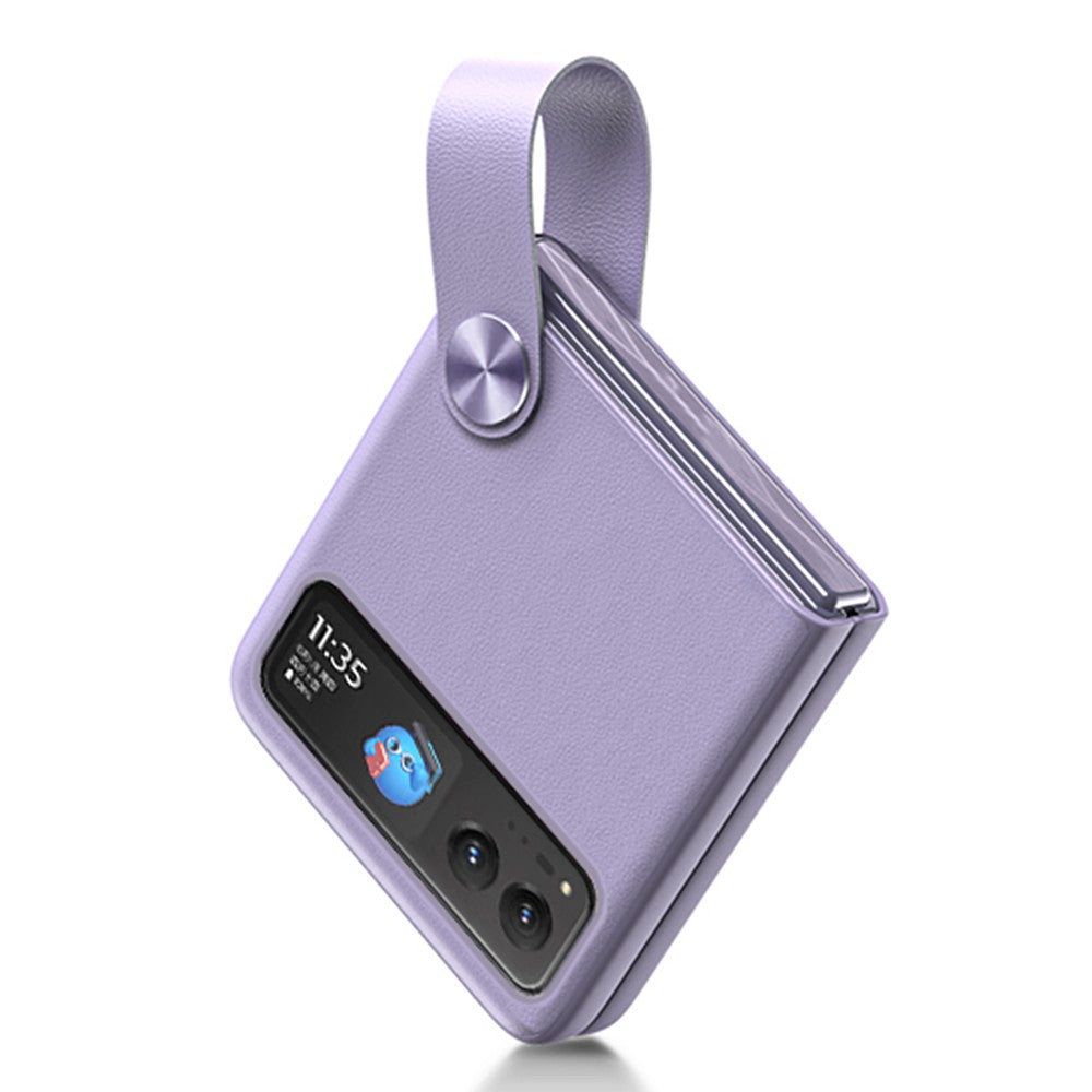 Uniqkart For Motorola Razr 40 5G Strap Kickstand Phone Case PU Leather Coated Hard PC Protective Cover - Purple