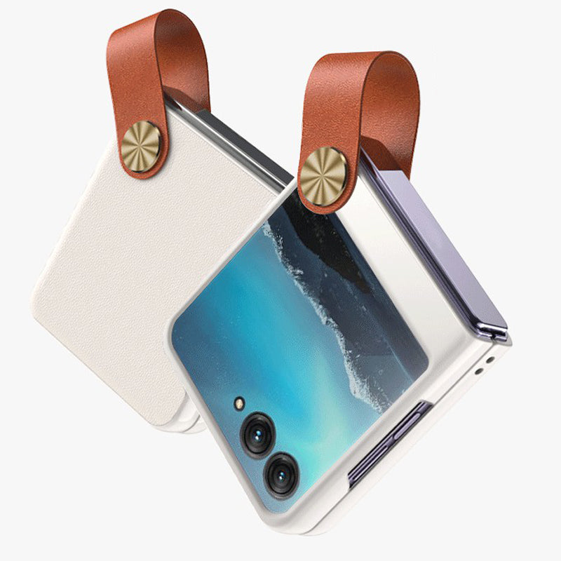 Uniqkart For Motorola Razr 40 5G Strap Kickstand Phone Case PU Leather Coated Hard PC Protective Cover - Pink