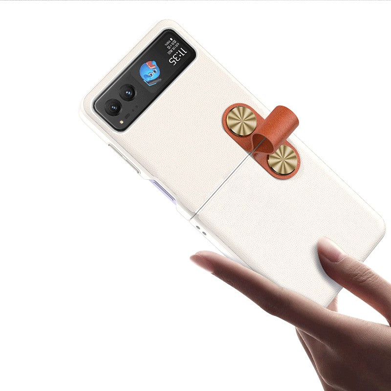 Uniqkart For Motorola Razr 40 5G Strap Kickstand Phone Case PU Leather Coated Hard PC Protective Cover - Pink