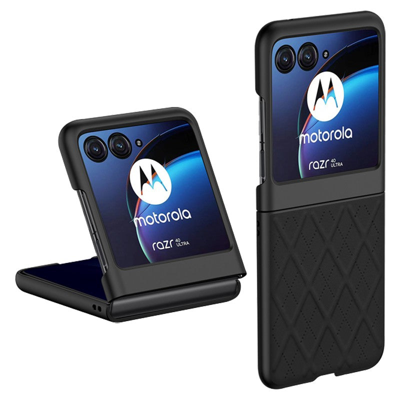 Uniqkart Protective Slim Case for Motorola Razr 40 Ultra 5G Rhombic Texture PU Leather + PC Phone Cover - Black