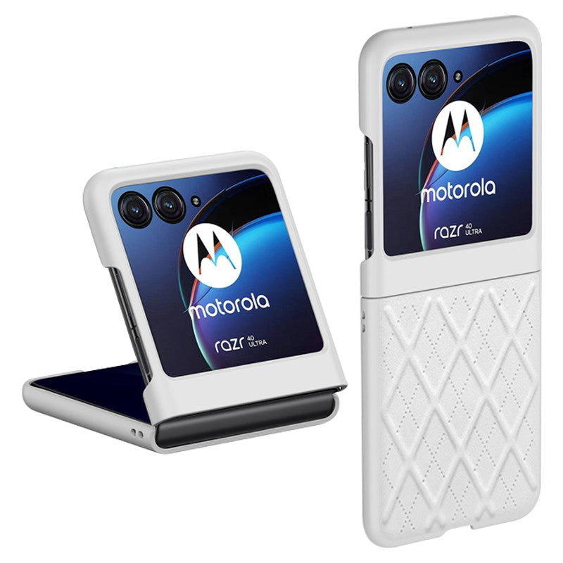 Uniqkart Protective Slim Case for Motorola Razr 40 Ultra 5G Rhombic Texture PU Leather + PC Phone Cover - White