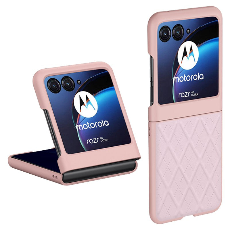 Uniqkart Protective Slim Case for Motorola Razr 40 Ultra 5G Rhombic Texture PU Leather + PC Phone Cover - Pink