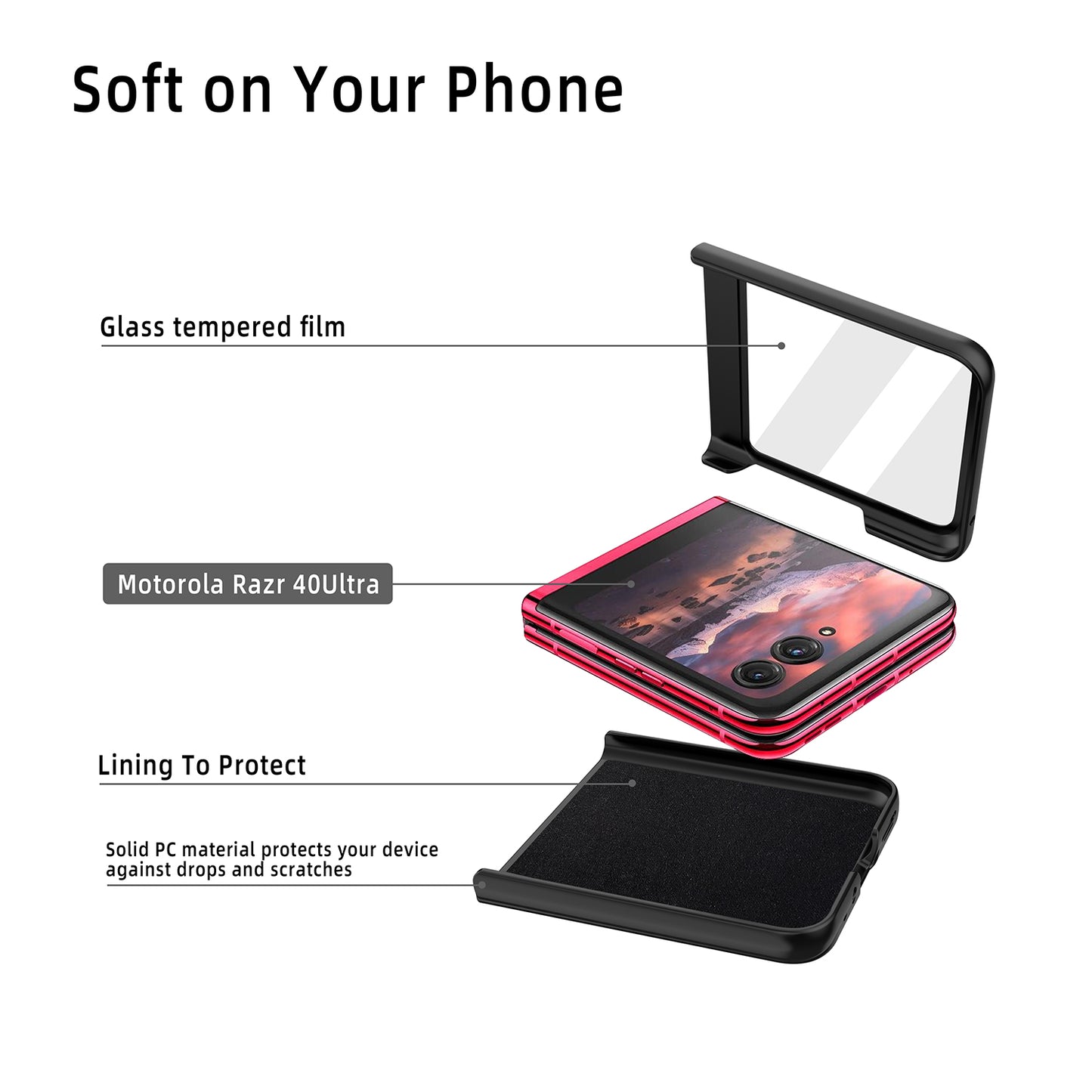 Uniqkart For Motorola Razr 40 Ultra 5G Hard PC Phone Case Rubberized Folding Slim Phone Cover - Black