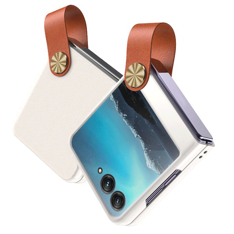 Uniqkart Shockproof Phone Case for Motorola Razr 40 Ultra 5G PU Leather Coated Hard PC Phone Cover with Strap Kickstand - Purple